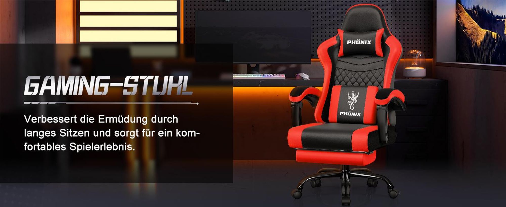 Aiibot Gaming Stuhl, Ergonomischer Gaming Sessel,Schreibtischstuhl,Gamingstuhl mit Fußstütze,Gaming stuhl 150 kg,verstellbare Rückenlehne,Schwarz/Rot