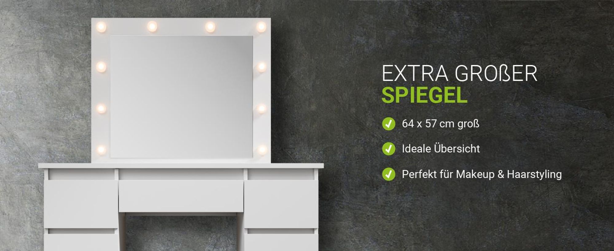 Juskys Schminktisch Talea mit LED, 7 Schubladen & großem Spiegel – Weiß