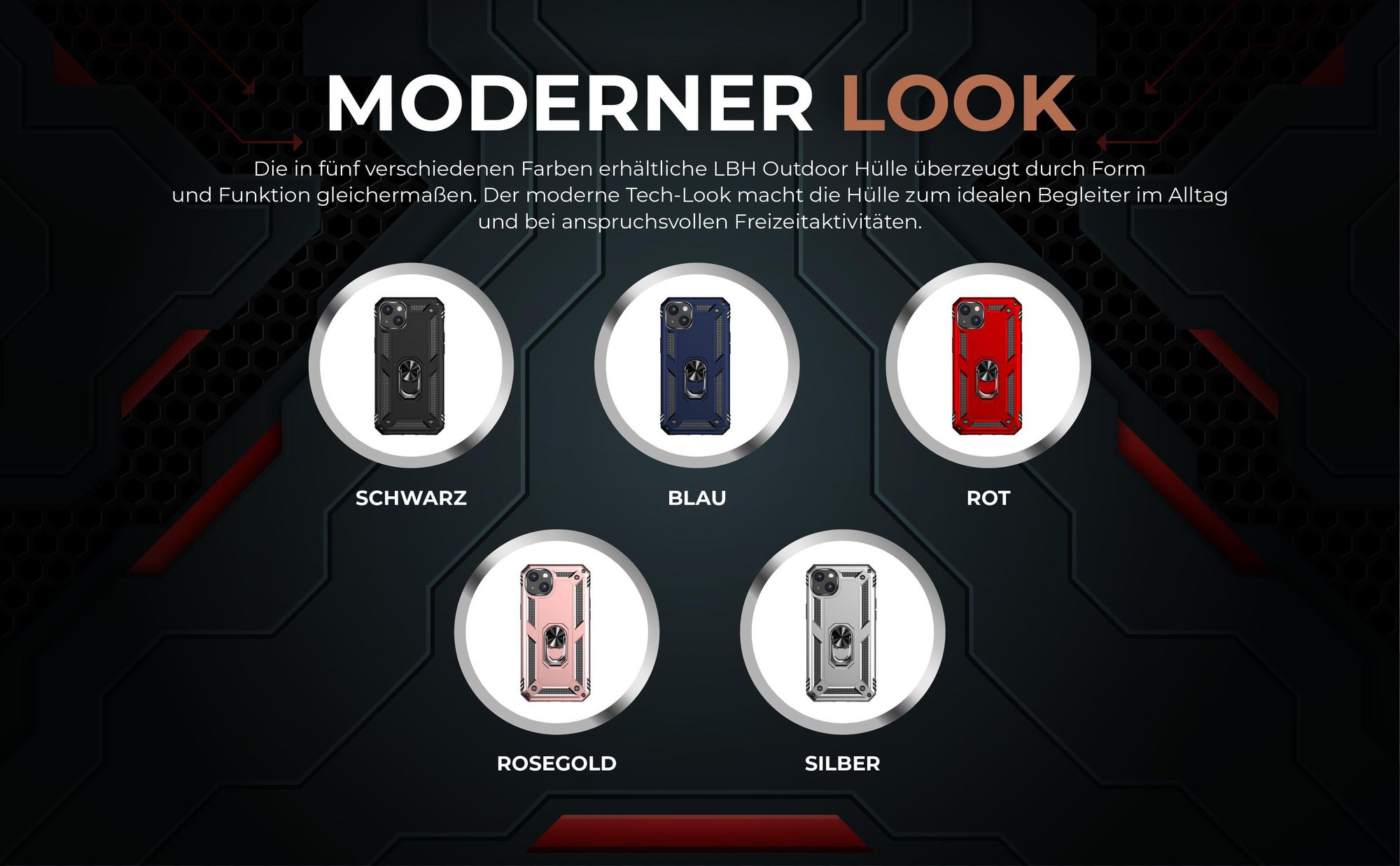Armorhüllen in Schwarz, Blau, Rot, Rosegold und Silber für Apple iPhone 15