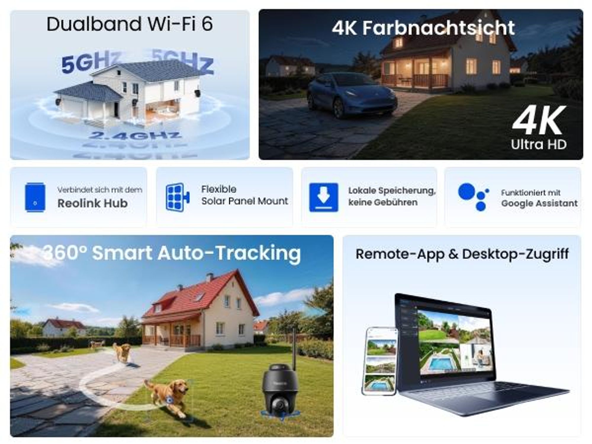 Reolink Argus PT Ultra, 4K 8MP Akku Überwachungskamera Aussen, 2,4/5GHz WiFi, Auto-Tracking, Farbnachtsicht, Smarte Erkennung, 2-Wege-Audio, Schwarz