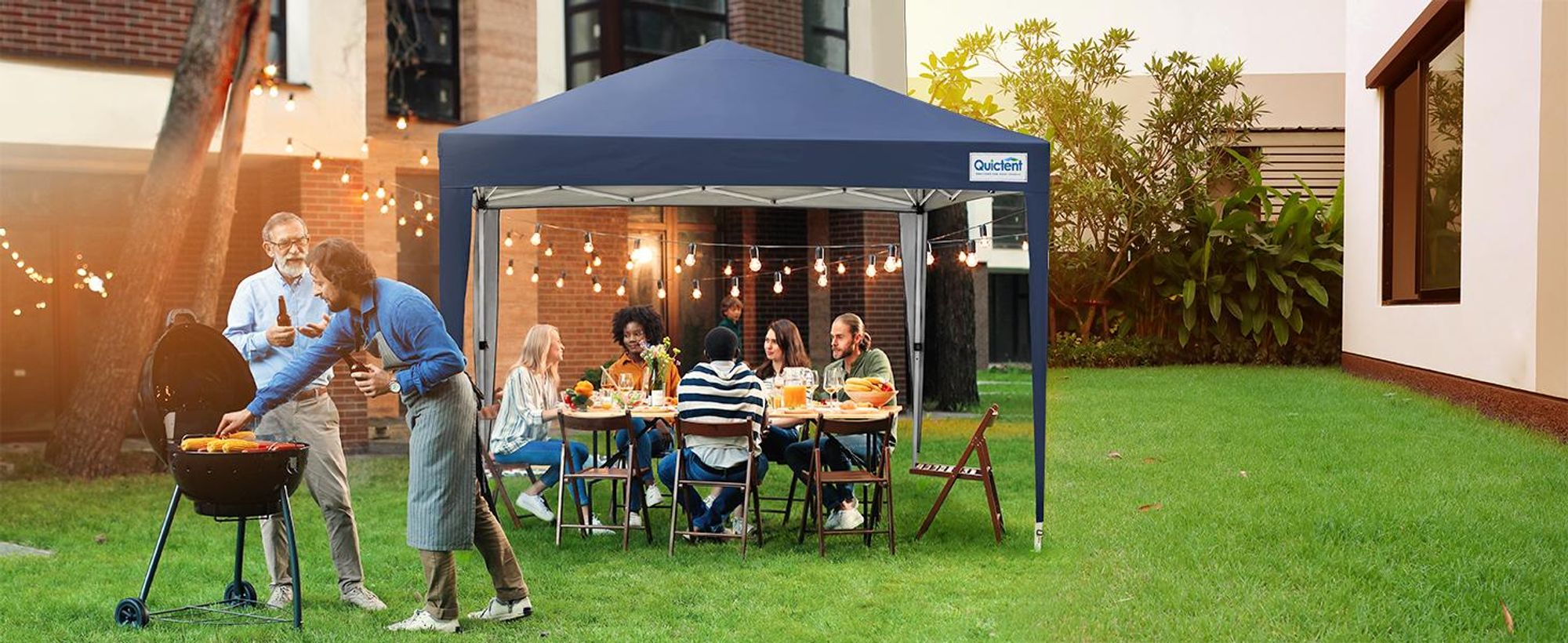 Quictent Pavillon 3x3 Faltpavillon mit 4 Seitenteilen, Wasserdicht Gartenpavillon mit Rolltasche, Partyzelt Gartenzelt, Blau
