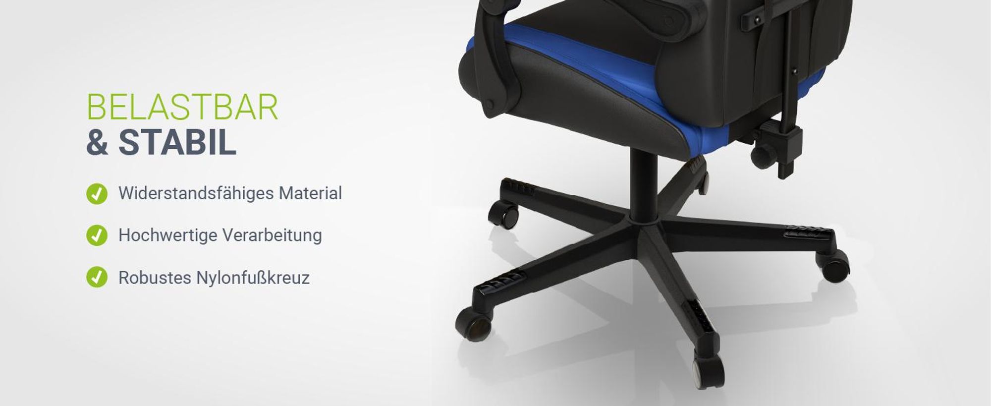 Juskys Gamingstuhl HyperSeat, ergonomisch, Kunstleder, höhenverstellbar – Schwarz/blau