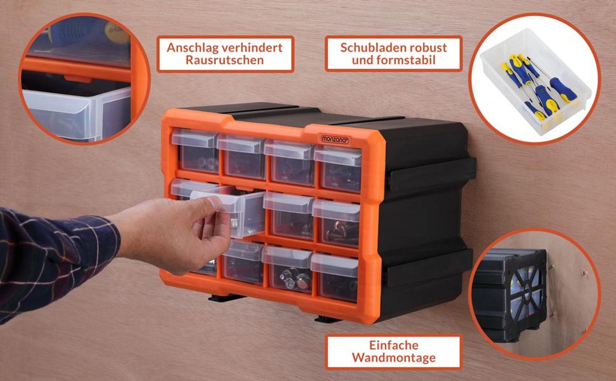 MONZANA® Kleinteilemagazin Sortimentskasten erweiterbar 24 Fächer Sortierbox für Kleinteile Aufbewahrungsbox Werkstatt