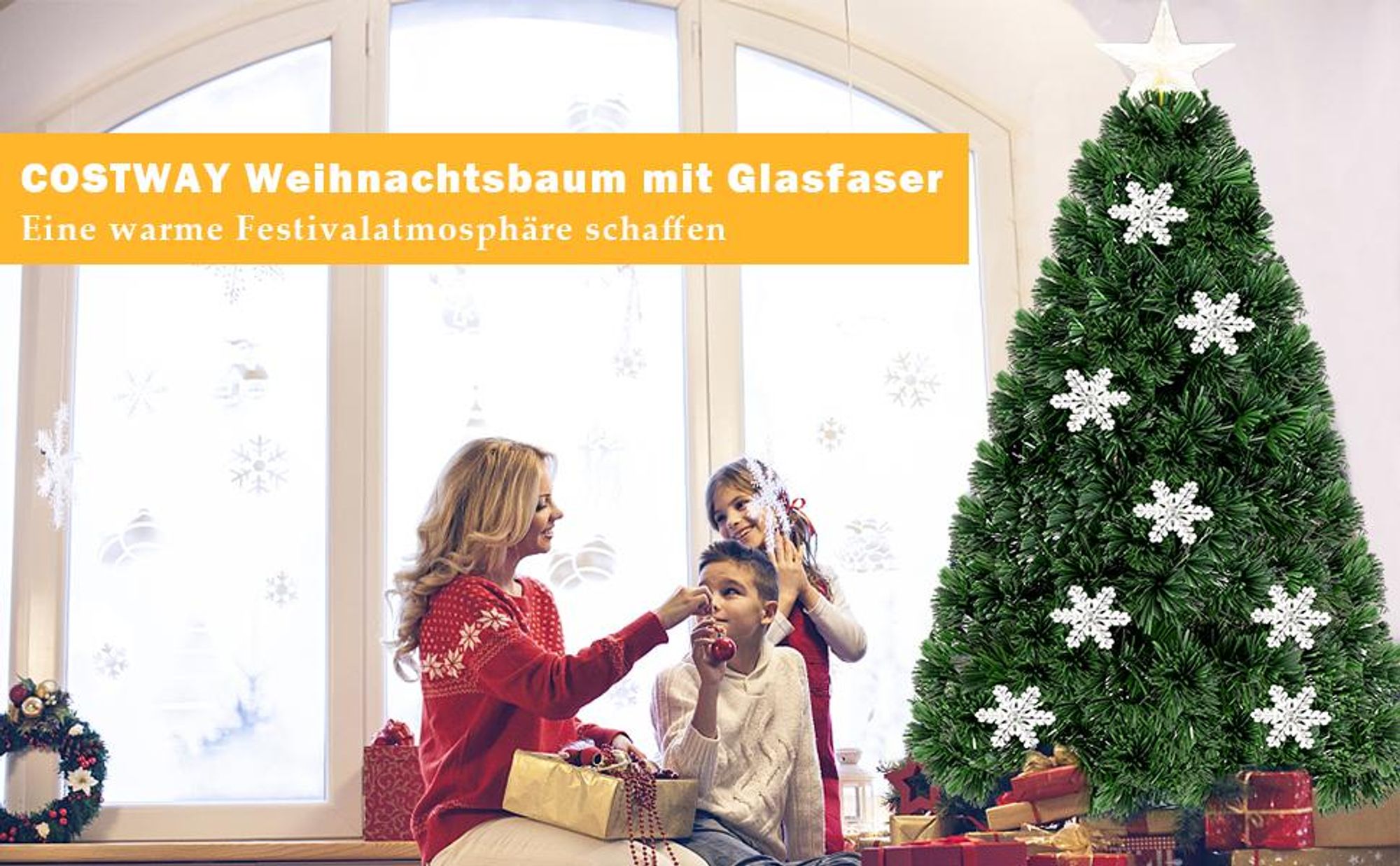 COSTWAY 150cm LED Künstlicher Weihnachtsbaum mit Glasfaser-Farbwechsler und Sternspitze, Tannenbaum 170 PVC Nadeln, Christbaum ideal für Zuhause, Büro, Geschäfte und Hotels, Grün