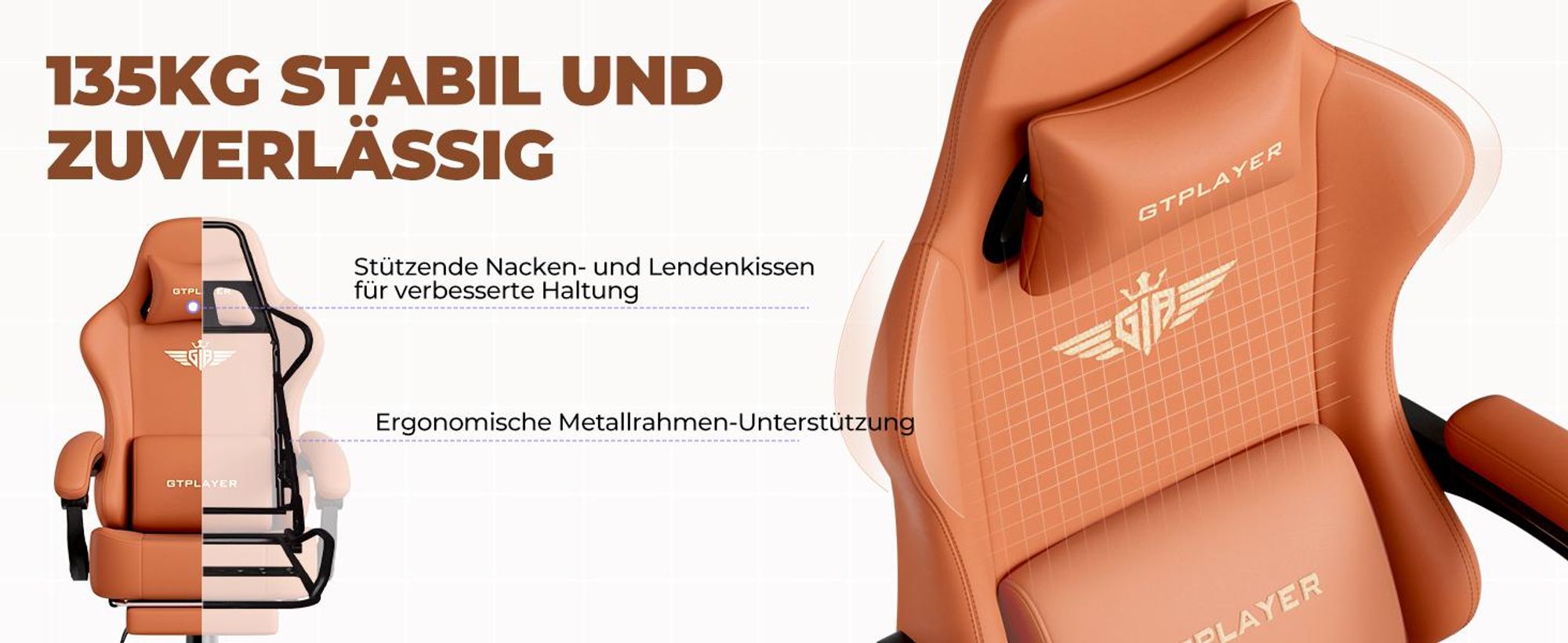 GTPLAYER Gaming Stuhl Ergonomischer Gaming Sessel Schreibtischstuhl Bürostuhl mit Stoffoberfläche Federsitzkissen, Verbindungsarmlehnen, mit Fußstütze