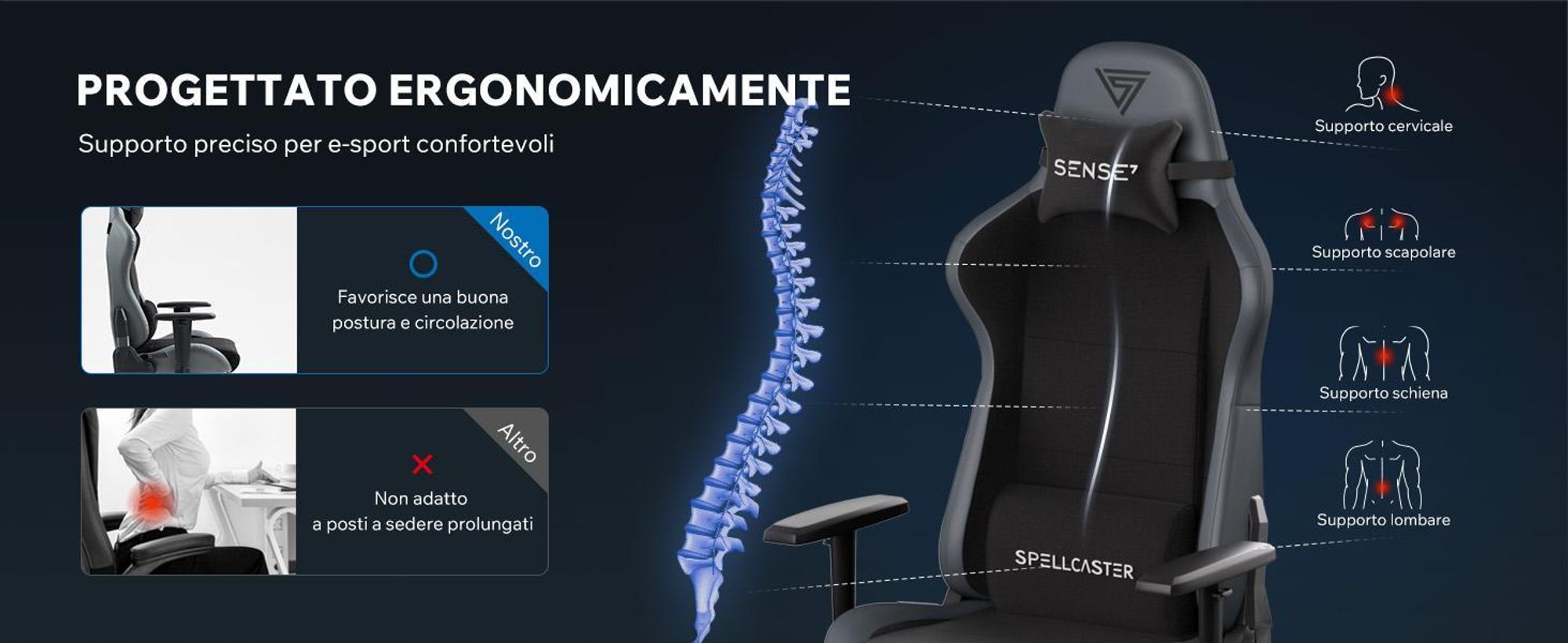 Sense7 Spellcaster FUKU sedia da gioco, poltrona da gioco, sedia da ufficio, sedia da scrivania ergonomica, 120 kg, tessuto, beige