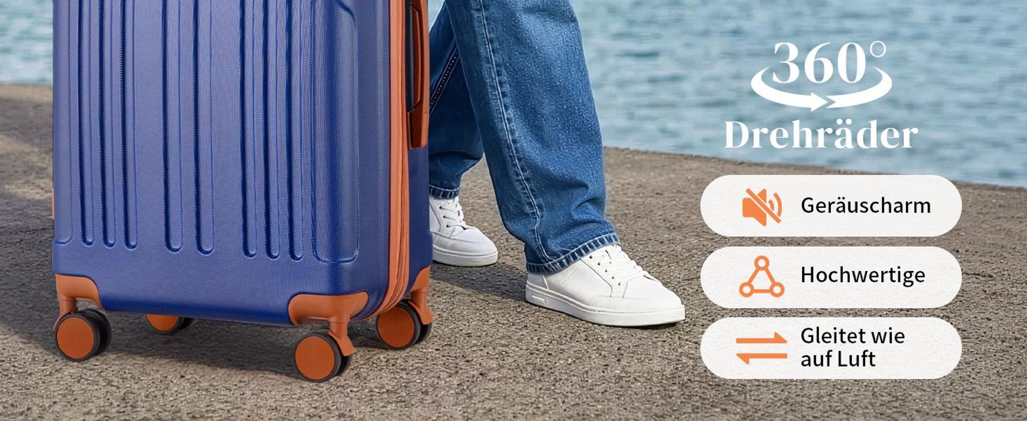FCH Kofferset, 5tlg. Hartschalen Reisekoffer & Trolley Set S-M-L-XL + Handtasche, 360° Rollen, Dunkelblau