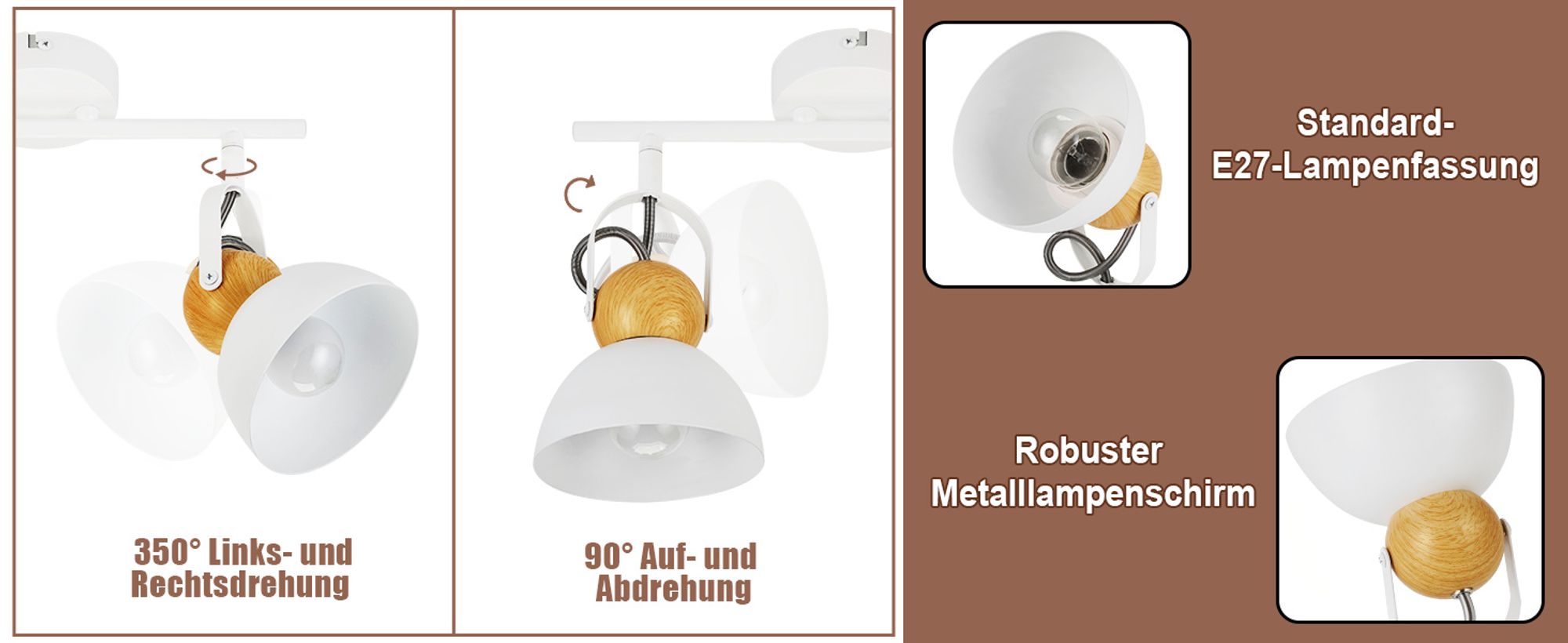 ZMH Deckenstrahler Vintage Weiß Deckenlampe 2 Flammig Retro Strahler E27 Flurlampe Schwenkbar 350° Metall Deckenspots Industrial Innen Deckenleuchte für Flur Küche Eingang Wohnzimmer Schlafzimmer