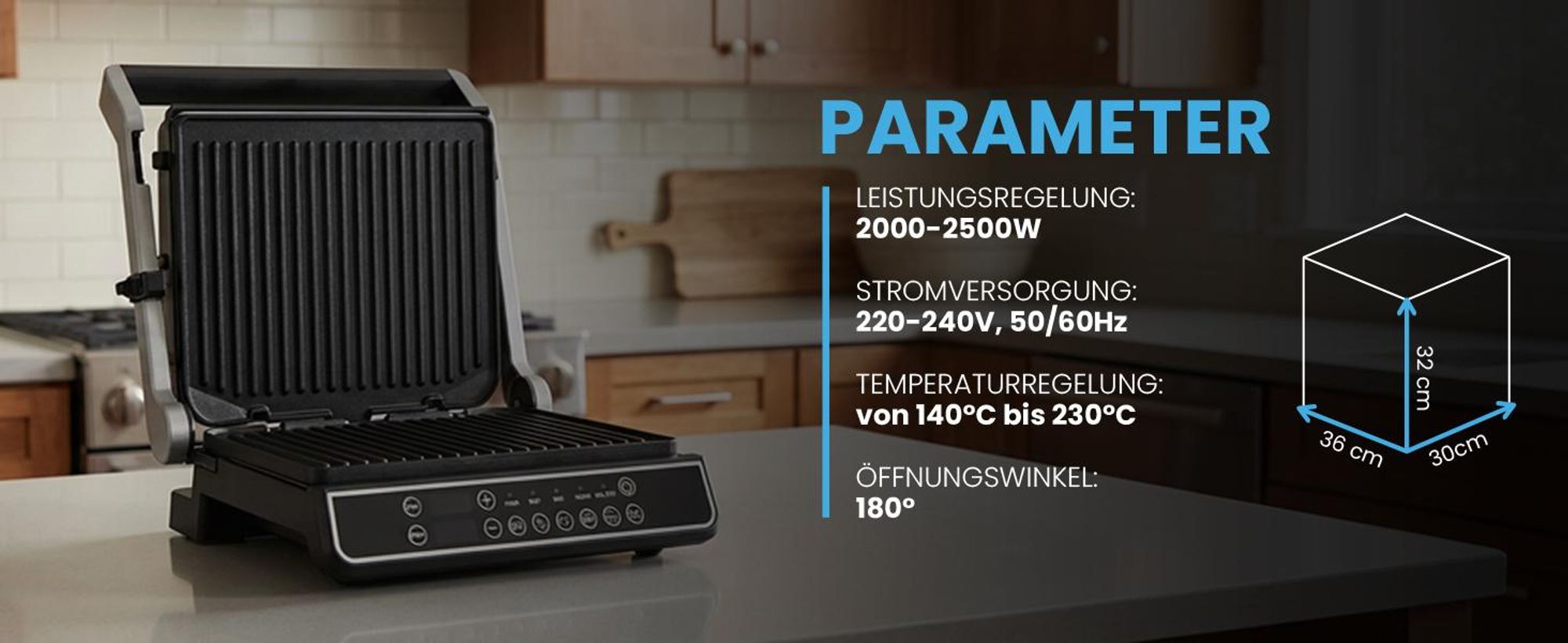 Kontaktgrill mit Auffangschale mit drei Frittierstufen