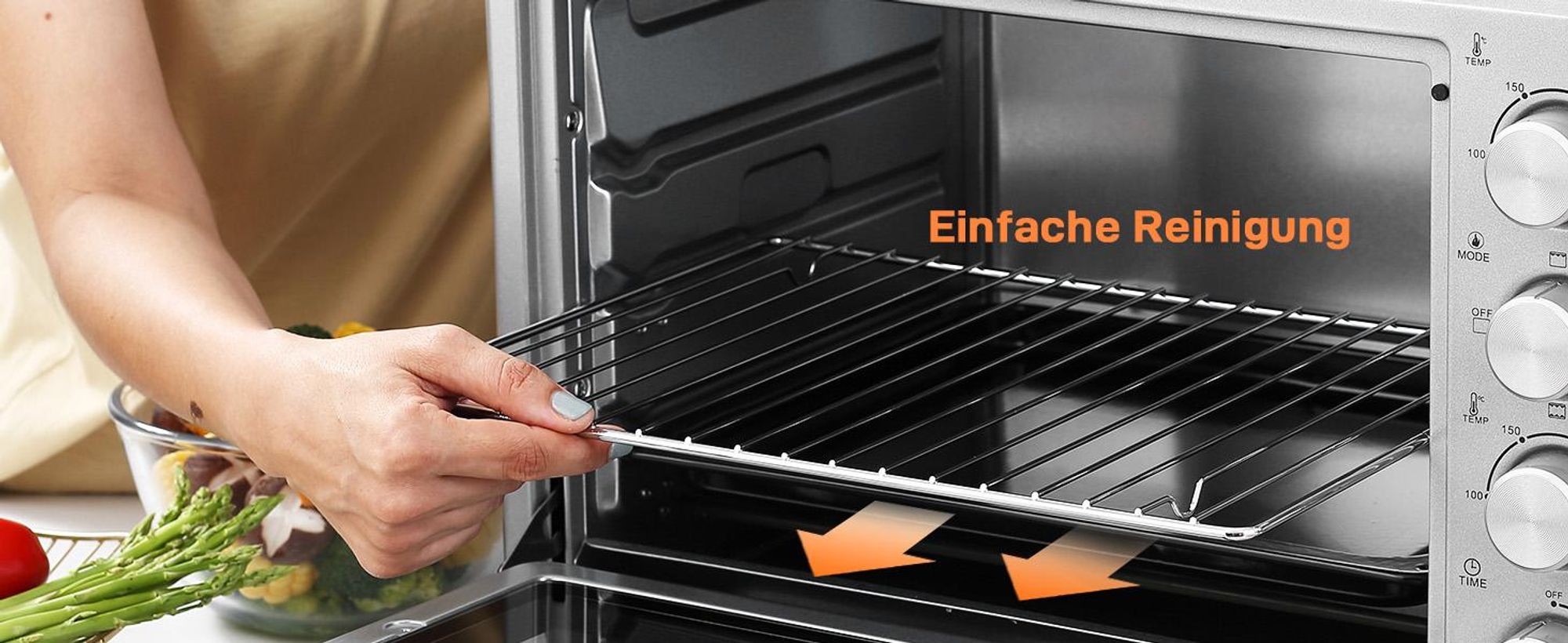 Homcom Minibackofen 32L 1600W Elektrischer Mini Ofen mit Schlackenauffangwanne Metall Edelstahl Glas Silber 52,2 x 38,1 x 33,5 cm, 32 l, Silber, Freistehend, Drehregler, 6 Scheibe(n), 100 - 230 °C