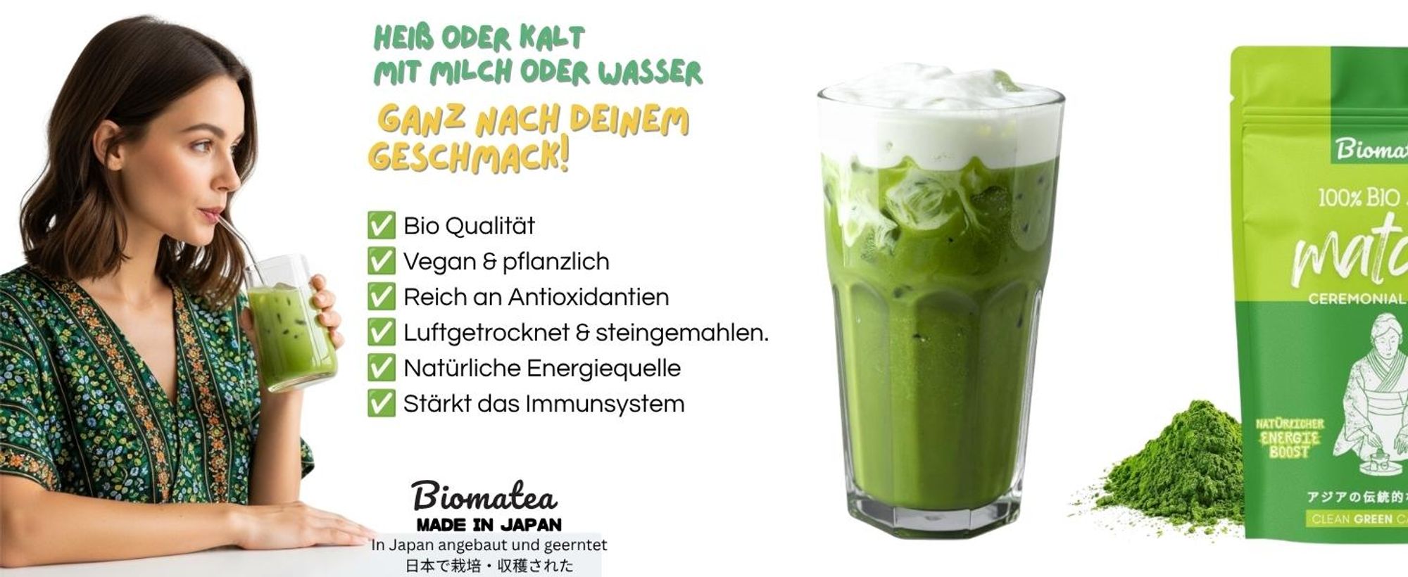 Biomatea Japanischer Matcha Tee Pulver, Ceremonial, 100g, aus Kagoshima