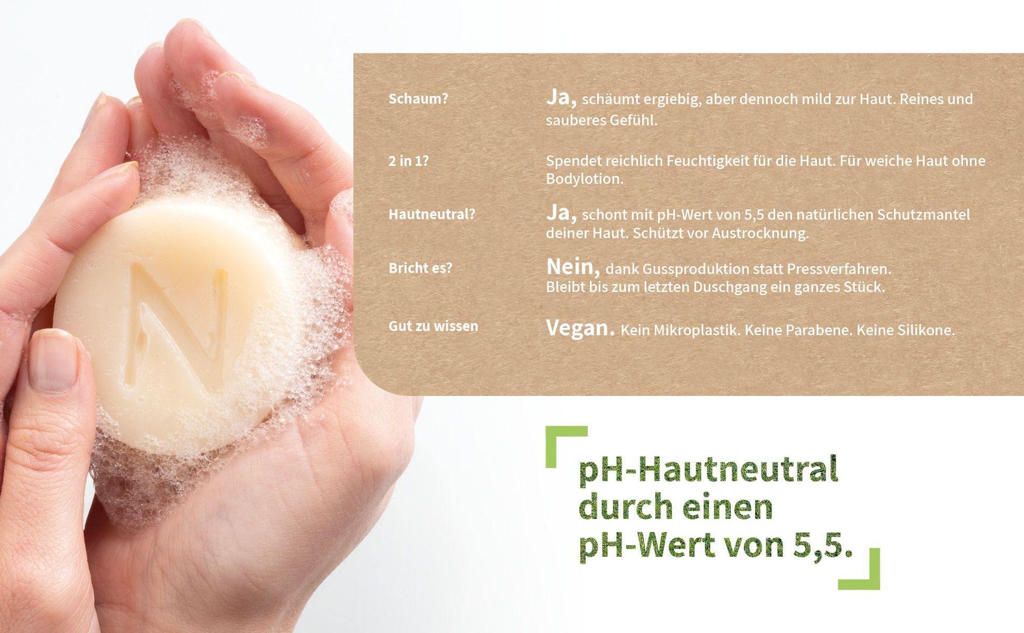 Niyok 4-in-1 Feste Dusche "Athletic Grey" 80g, Seife für Körper + Haare + Gesicht + Bart, Nachhaltige All-in-One Körperpflege