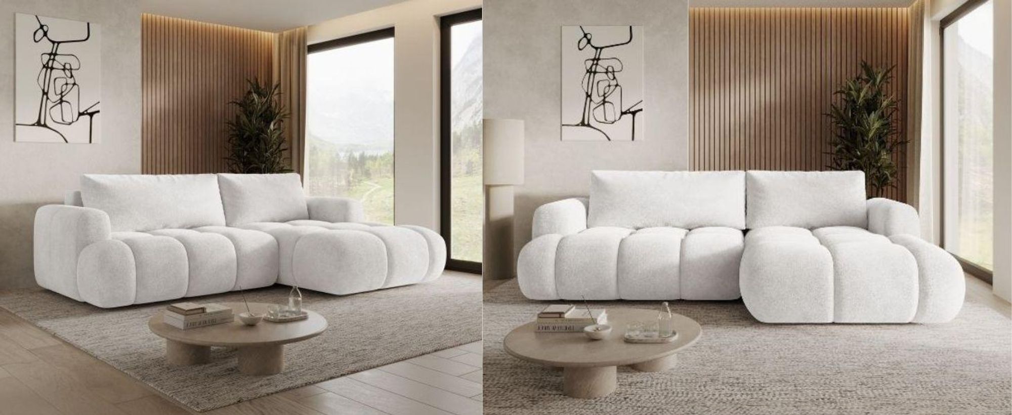 MORELLO Cloud Ecksofa Bouclé mit DL-Mechanismus, Schlaffunktion 140 x 210 cm und Bettkasten, Rechts – Monte 11