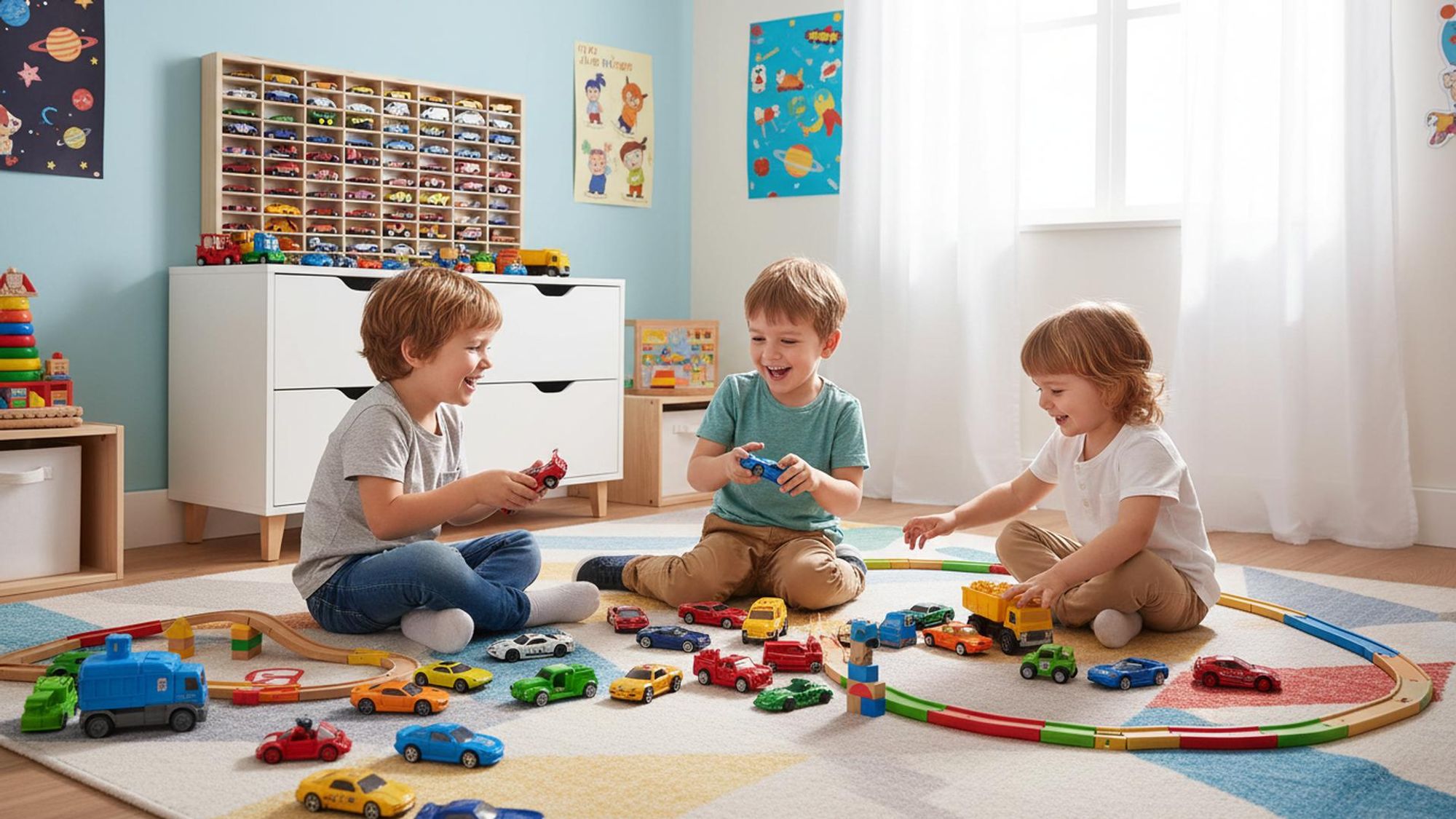 Dekoralove regał na 80 resoraków 1:64, drewniana półka na samochodziki autka modele
