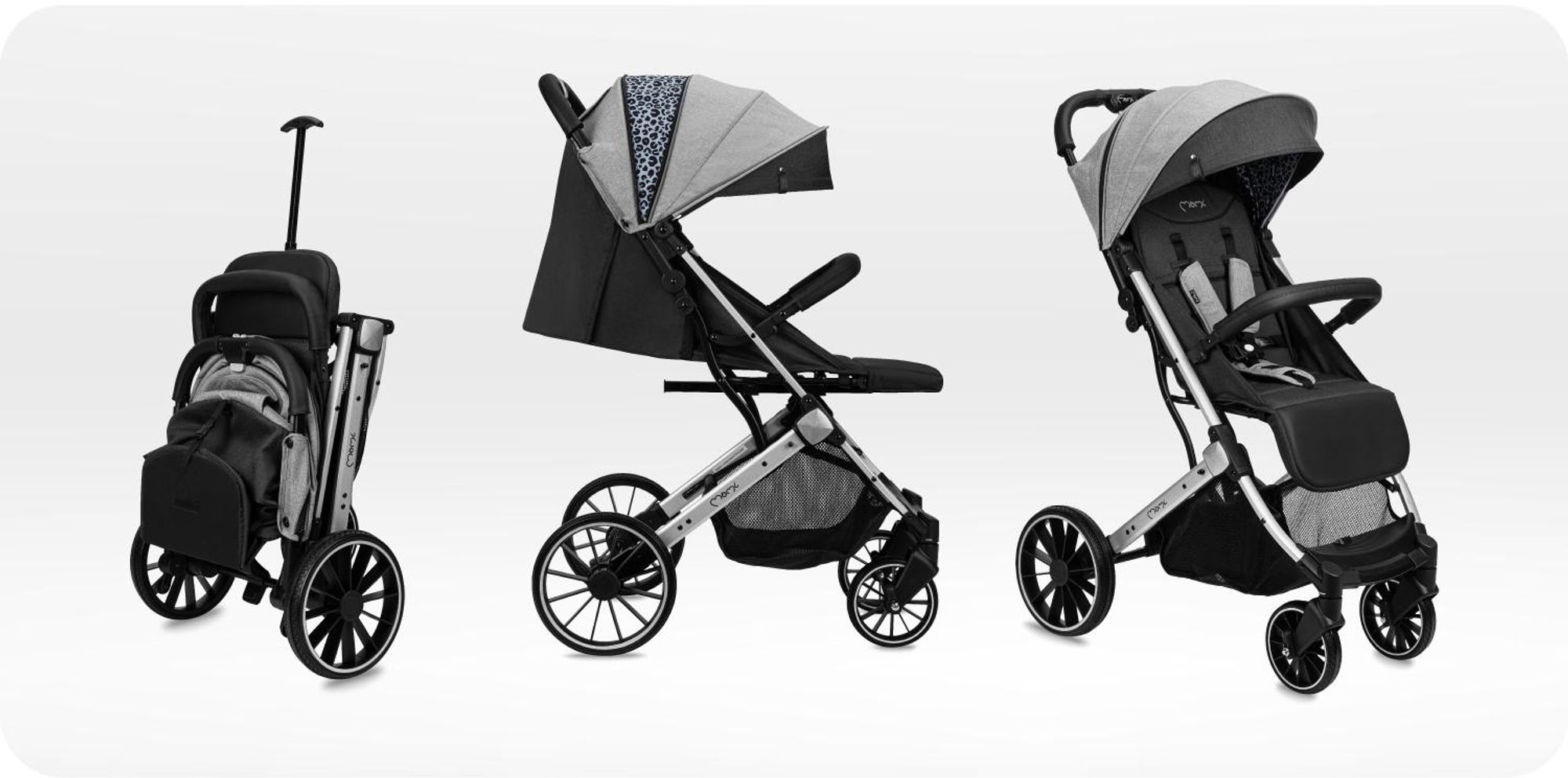 MoMi ESTELLE PLUS LIGHT Kinderwagen Buggy bis zu 22 kg - Leicht, Große Räder Koffer - Grau