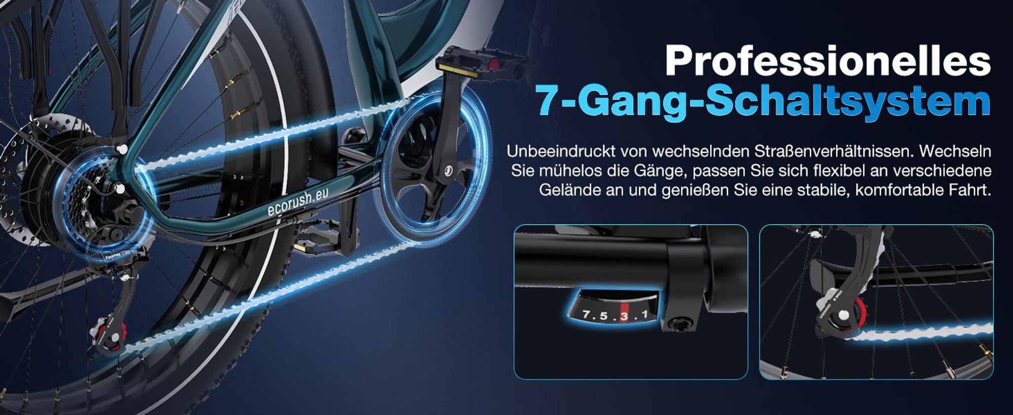 ECORUSH ECO R3 E Bike, Elektrofahrräder mit 26 * 4.0 Breite Reifen, E-Bike 48V 20Ah Lithium-Ionen-Akku, 250W. NFC, E Mountainbike für Damen und Herren