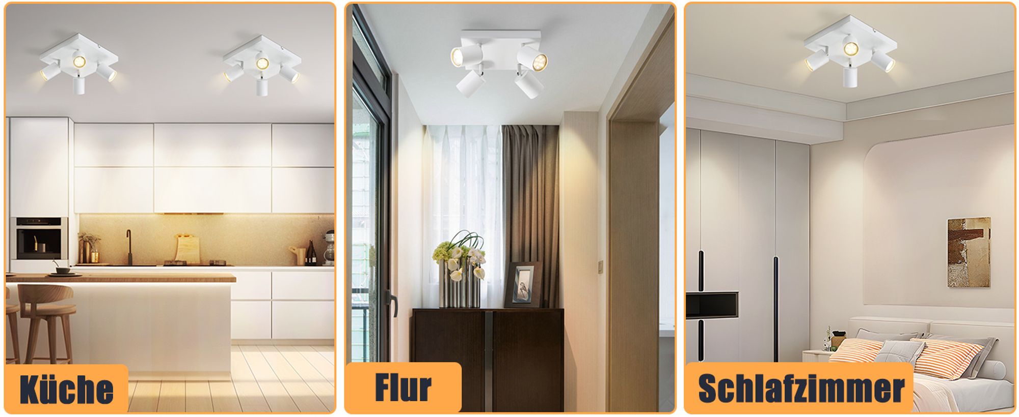 ZMH LED Deckenleuchte Weiß Deckenstrahler: GU10 Deckenlampe 4 Flammig 330°Schwenkbar Deckenspots Industrial Modern für Wohnzimmer Schlafzimmer Küche Flur