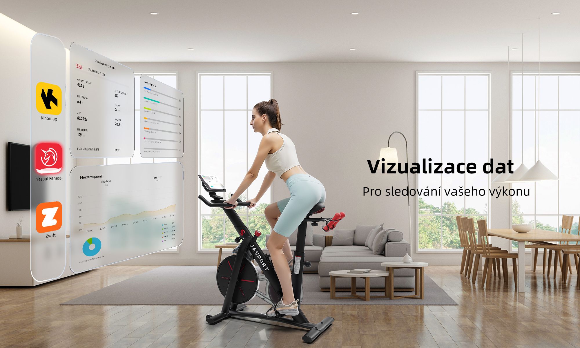 JASPORT Smart Speedbike S3, tichý rotoped do bytu, magnetický brzdný systém, kompatibilní s Kinomap & Zwift