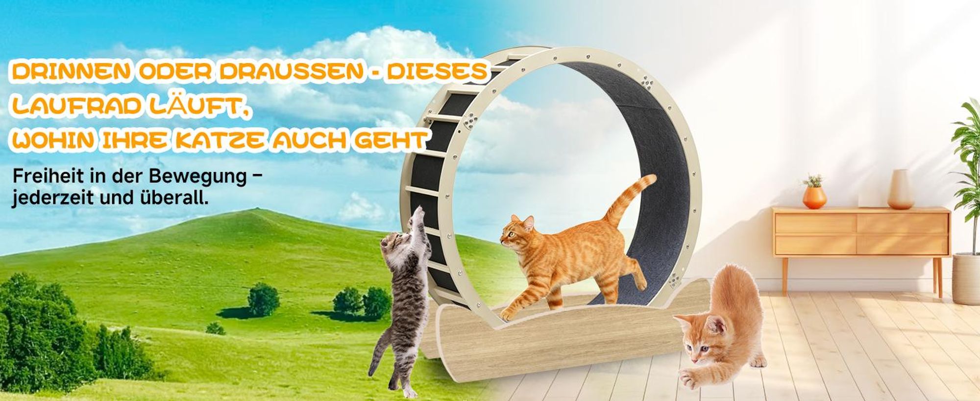 GTPLAYER Katzenlaufrad, laufrad Katze, Extra großer 100 cm, ultraleises Laufrad mit Abnehmbarer Teppich und Spielzeug, Aufkleber, Verriegelung, geeign