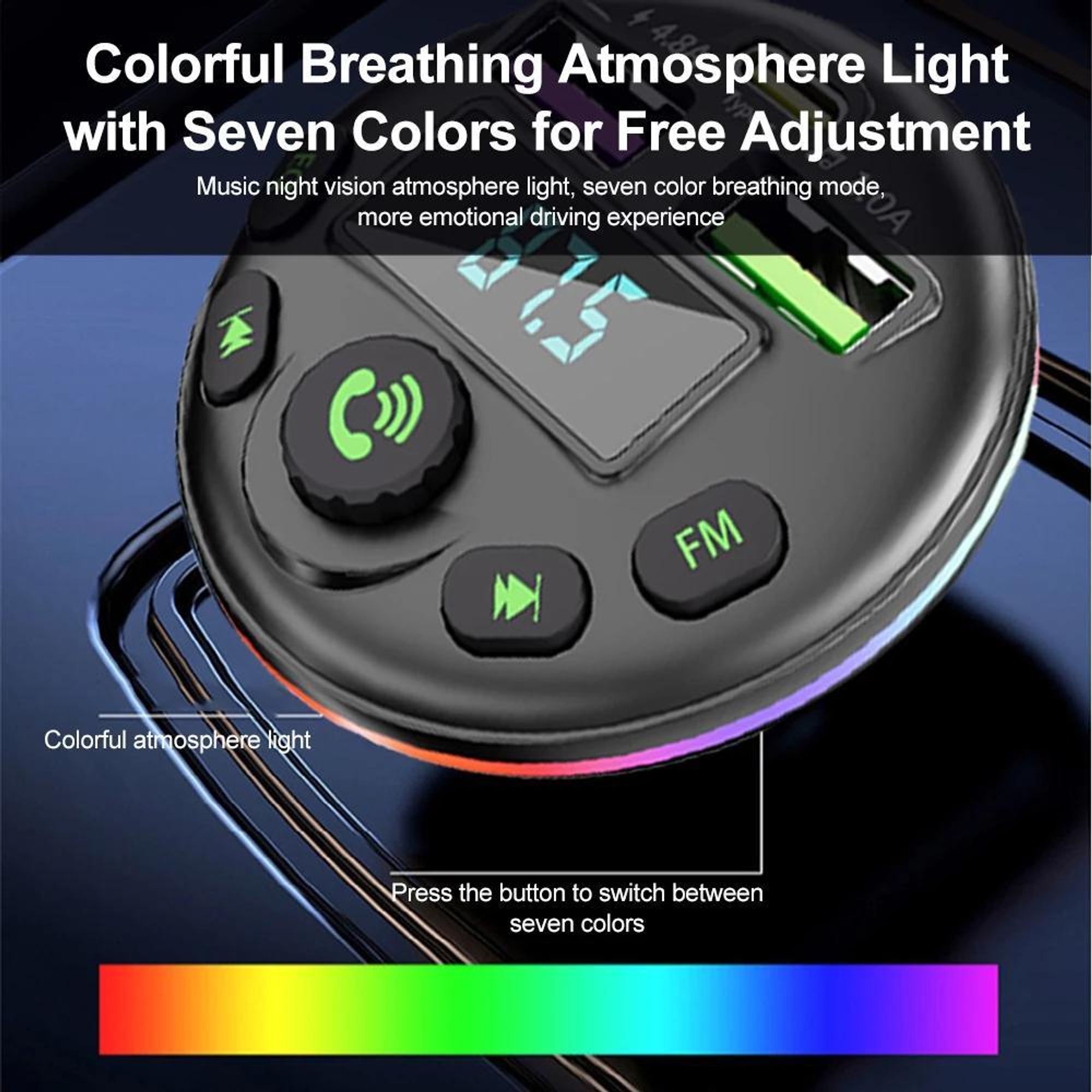 Auto-Bluetooth 5.0 FM-Transmitter MP3-Modulator-Player Freisprech-Audioempfänger mit 3-in-1-Ladekabel für iPhone, Huawei und Xiaomi