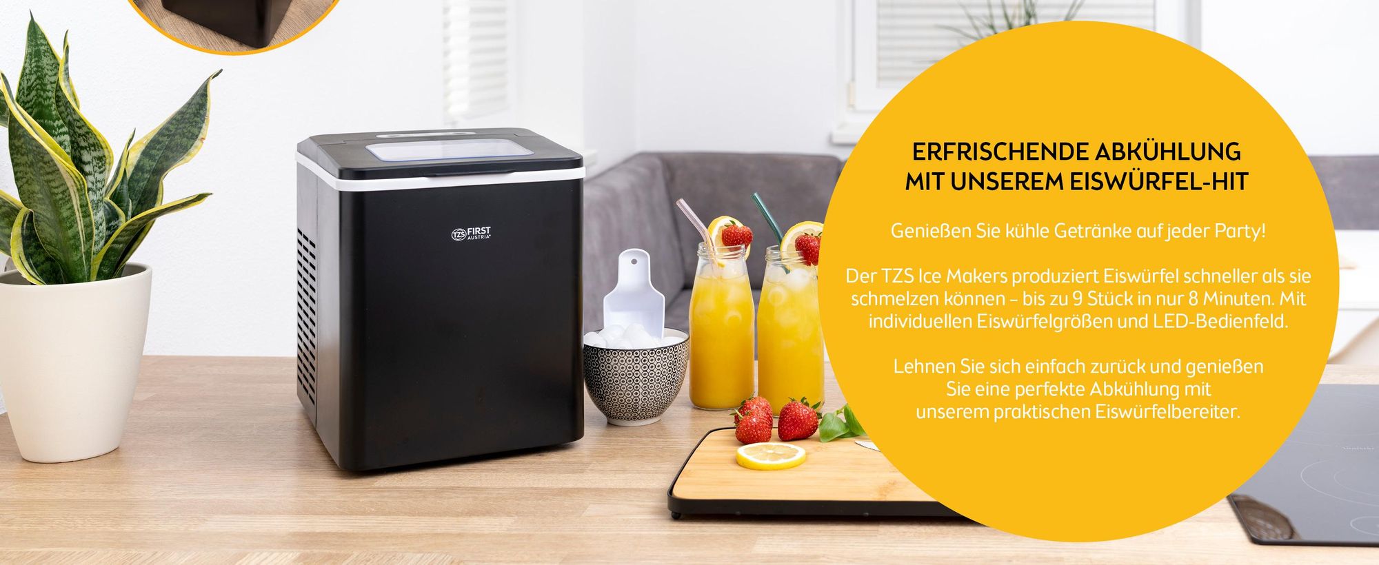 TZS First Austria - Eiswürfelmaschine 1,8L - 150W - 9 Würfel in 7-9 Min - 12 kg 24 Std - Schwarz