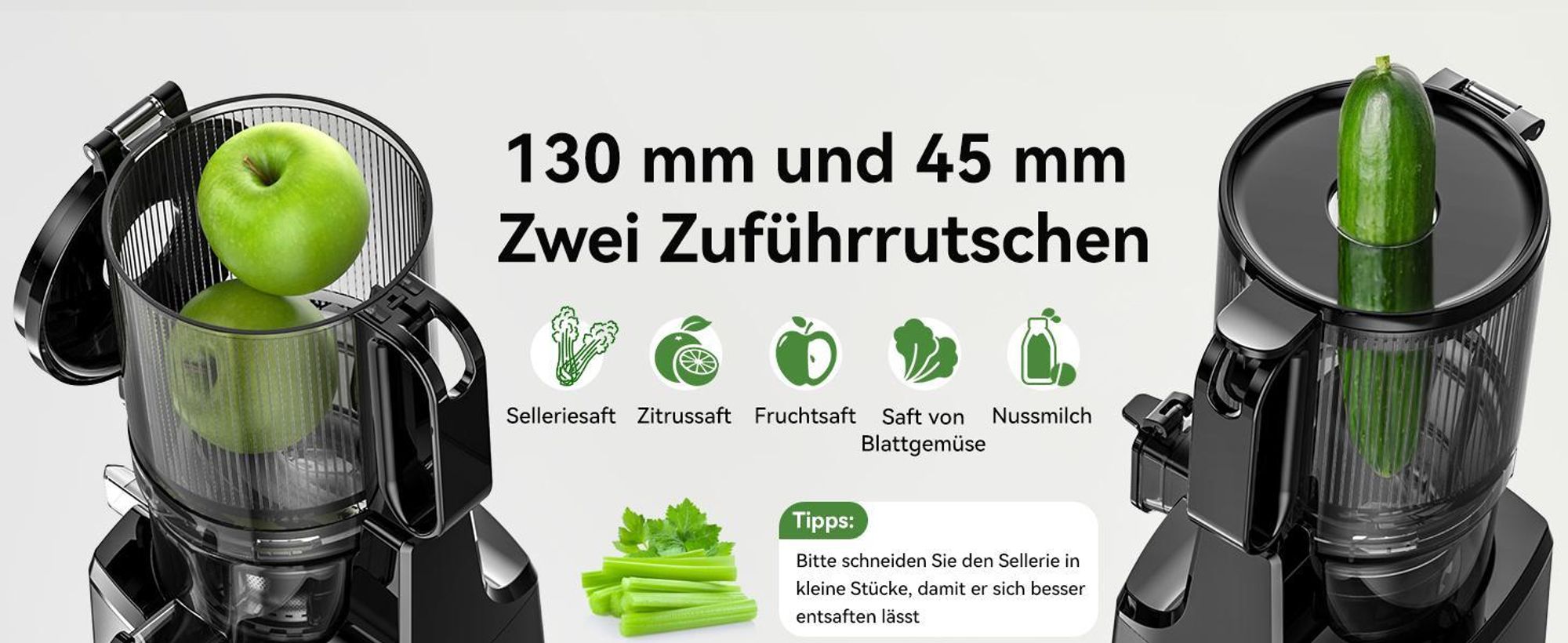 LINKChef SJ-052-EU-BL Entsafter - 250W Leistung 1.8L Kapazität Saftpresse lebensmittelechtes Material 3-Lagiger - Schwarz