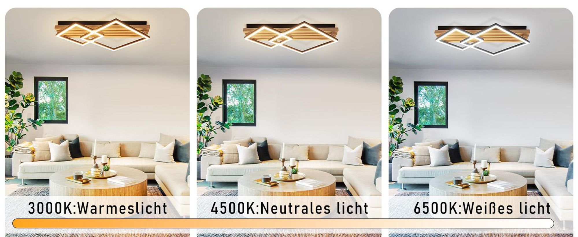 ZMH LED Deckenleuchte Dimmbar Deckenlamape mit Fernbedienung Holz 55CM Schlafzimmerlampe eckig deckenleuchten Geometrisch 36W wohnzimmerlampe