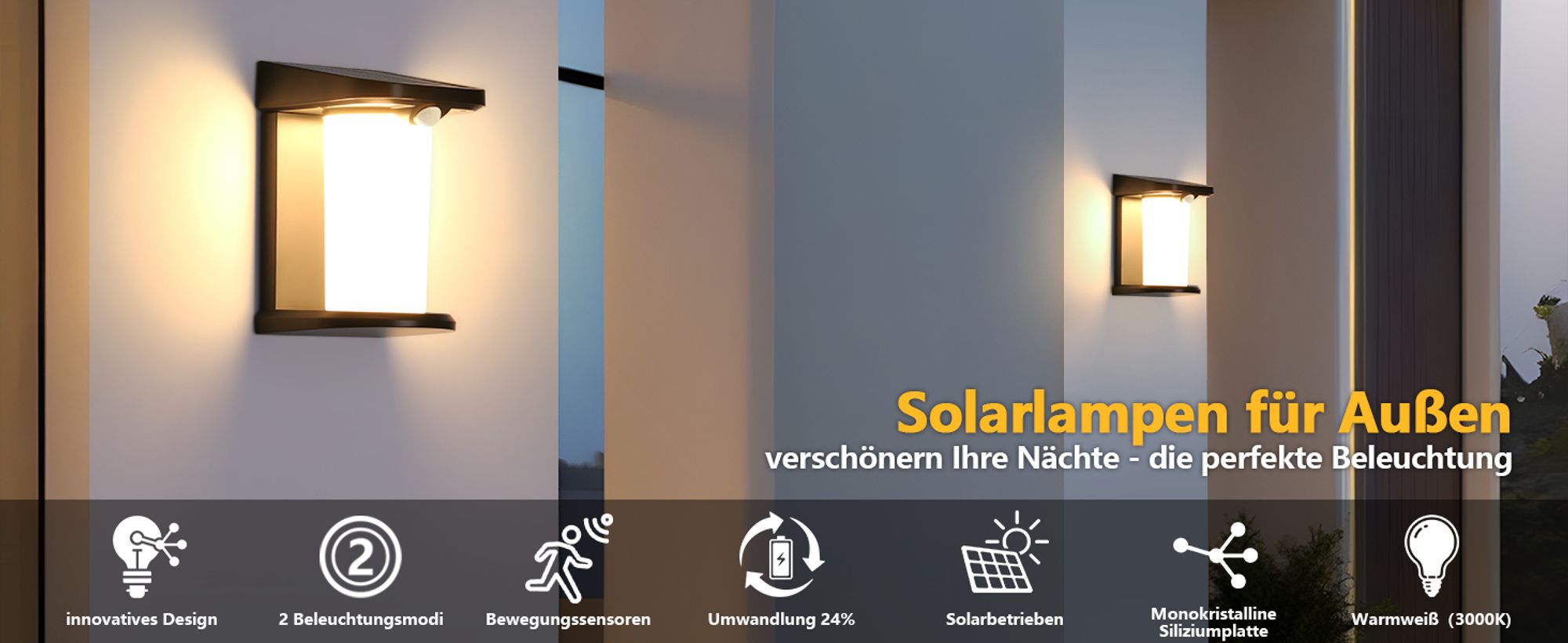 ZMH Solarlampen für Außen mit Bewegungsmelder Solar Wandleuchte Aussen Solarleuchte Garten Outdoor 2 Modi Wasserdichte Aussenleuchte 3000K Warmweiß LED Aussenlampe für Hof Stufen Haustür Flur