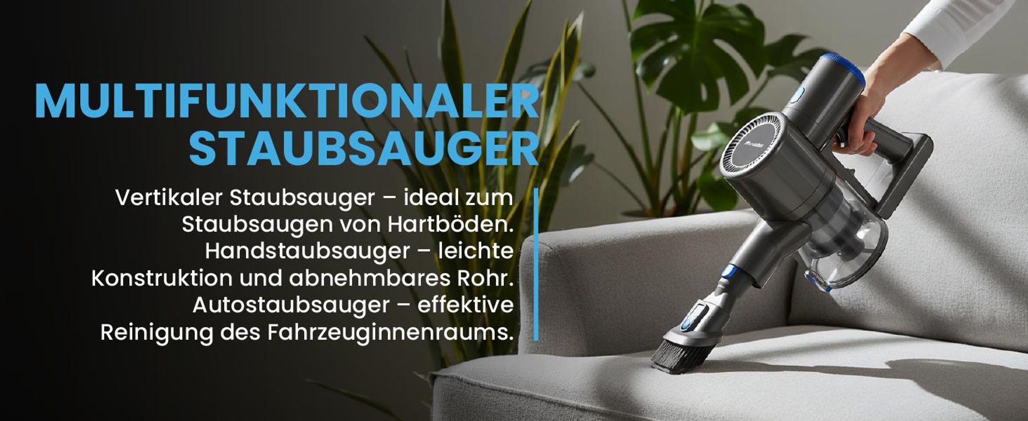 Handstaubsauger beutellos mit Akku 30000Pa mit Elektrobürste