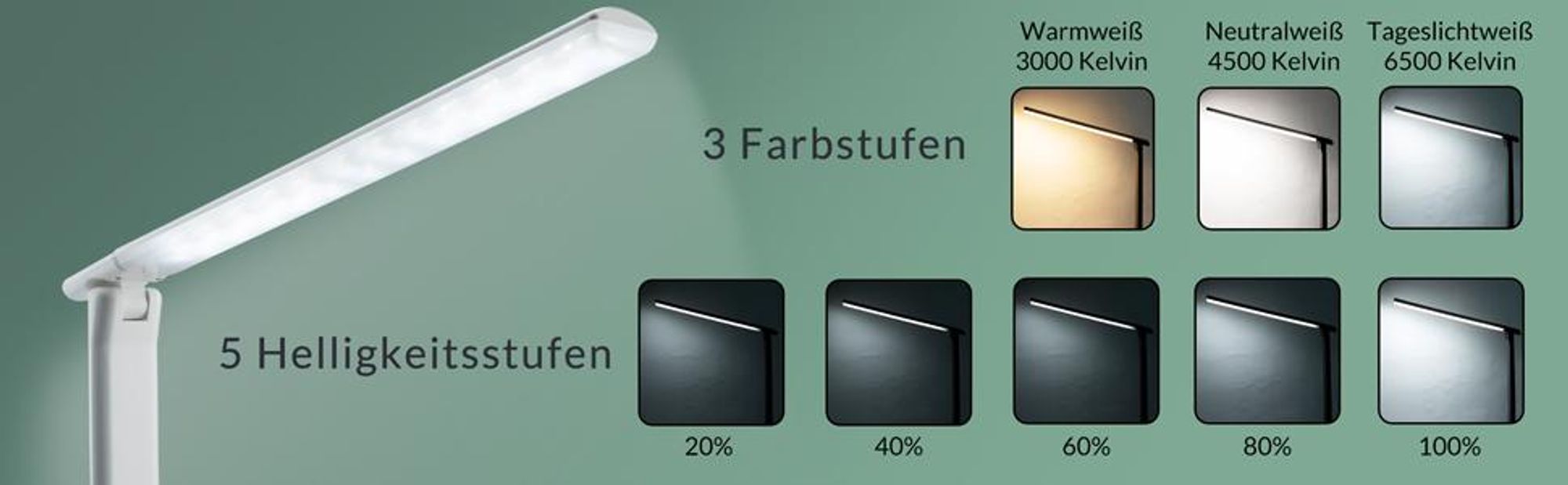 MONZANA® LED Schreibtischlampe USB Anschluss 3 Farb- 5 Helligkeitsstufen Touch Dimmbar Ladefunktion Tischlampe Büro Nachttischlampe Warmes Licht Weiß