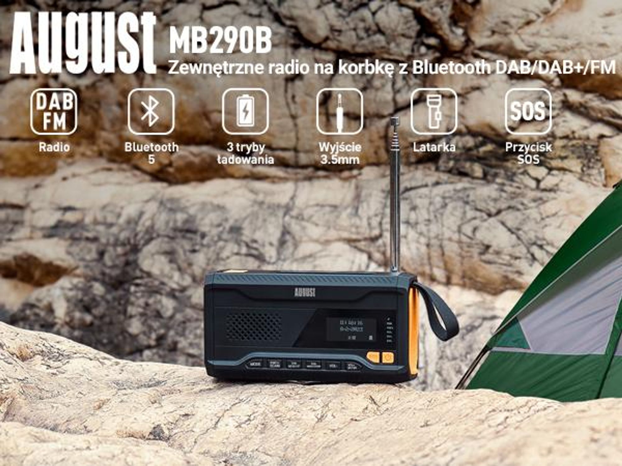 Ręczna korba DAB+ FM Radio Solar Akumulator słoneczny Powerbank Bluetooth - August MB290