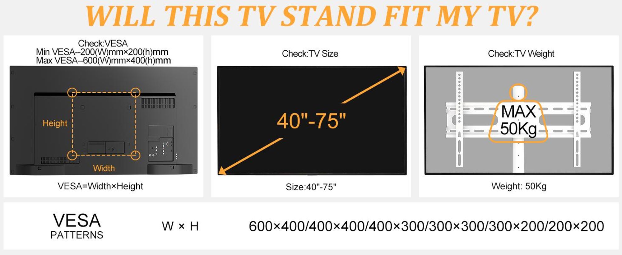 WISFOR TV Standfuss Höhenverstellbar, TV Ständer Rollbar, TV Bodenständer für 40-75 Zoll Fernsehstand, VESA 600x400mm, bis Max 50kg
