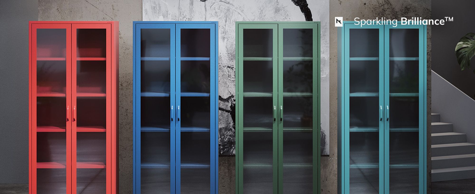 Vitrinenschrank Wohnzimmerschrank mit 4 Fachböden Vitrine Glitzernd Metall Flaschengrün