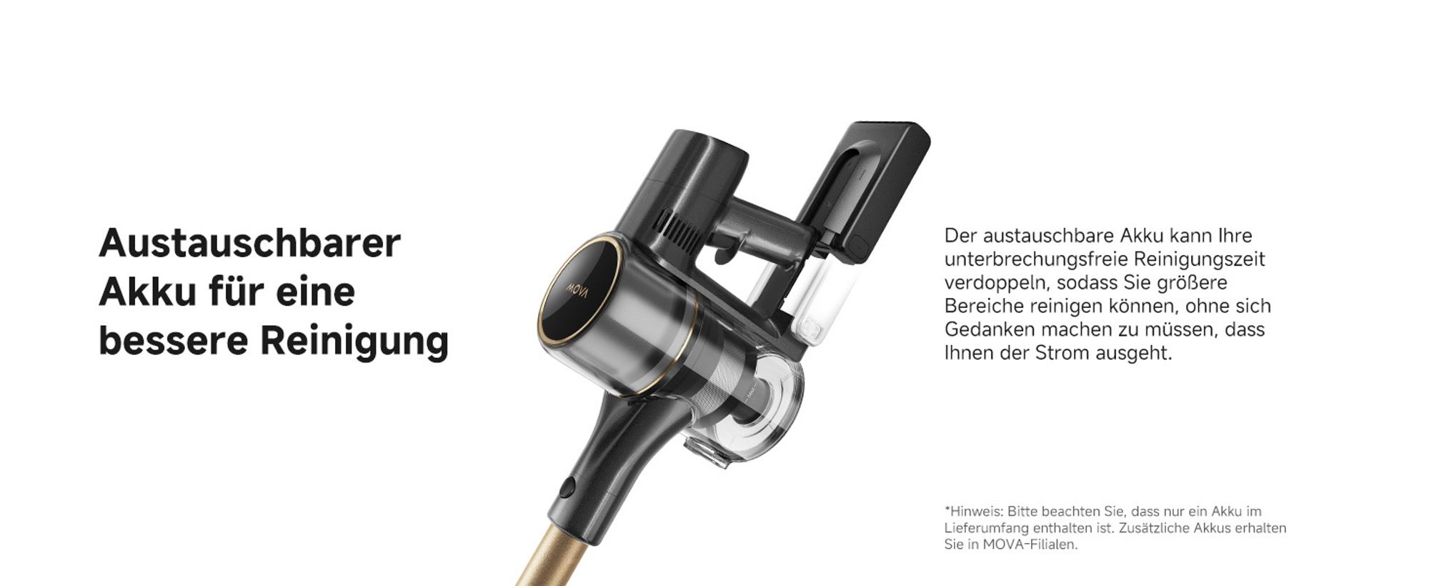 MOVA S5 Sense Akku Staubsauger, bis zu 97 Minuten Laufzeit, Staubsauger Kabellos, Multibodenbürste, Anti-Verhedderung, Leise, Selbststehend