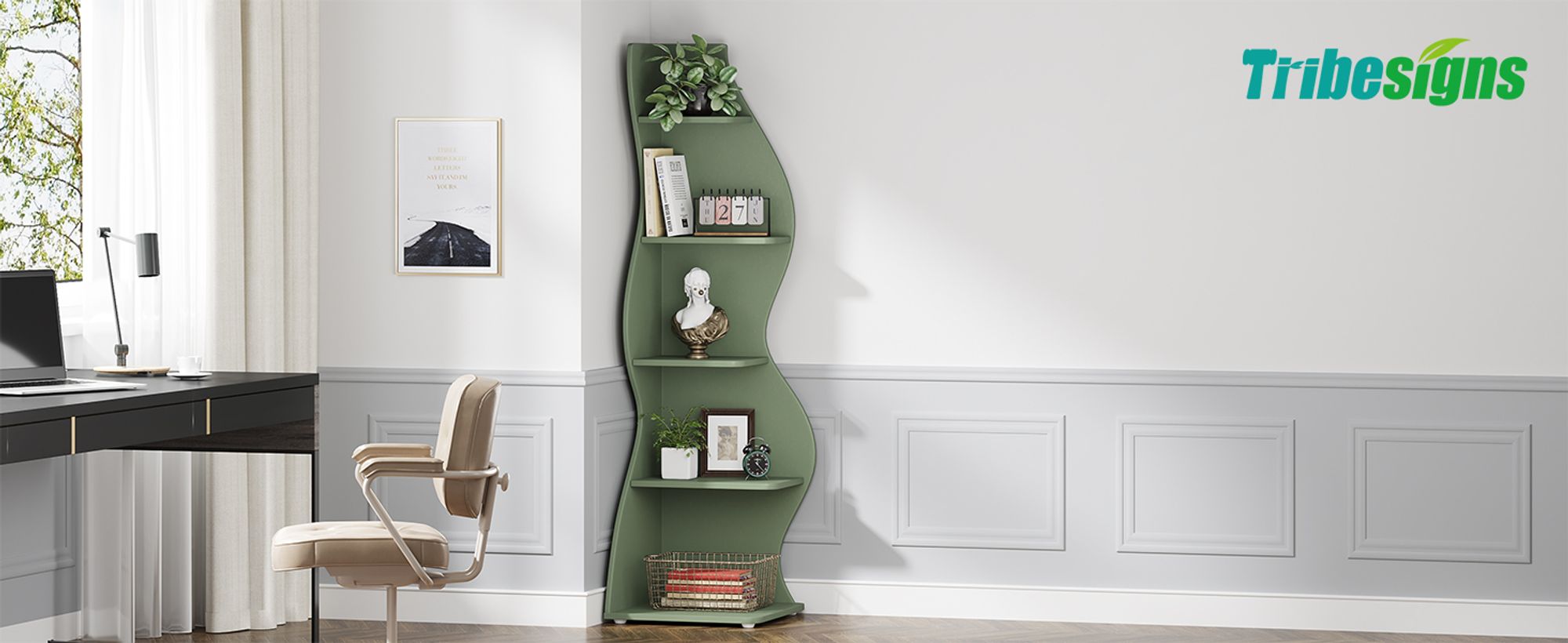 Tribesigns Eckregal, 178 cm, Lagerregal, Bücherregal, Pflanzenständer, 5 Stufen, für Zuhause, Büro, Wohnzimmer, Schlafzimmer, Balkon, Hellgrün