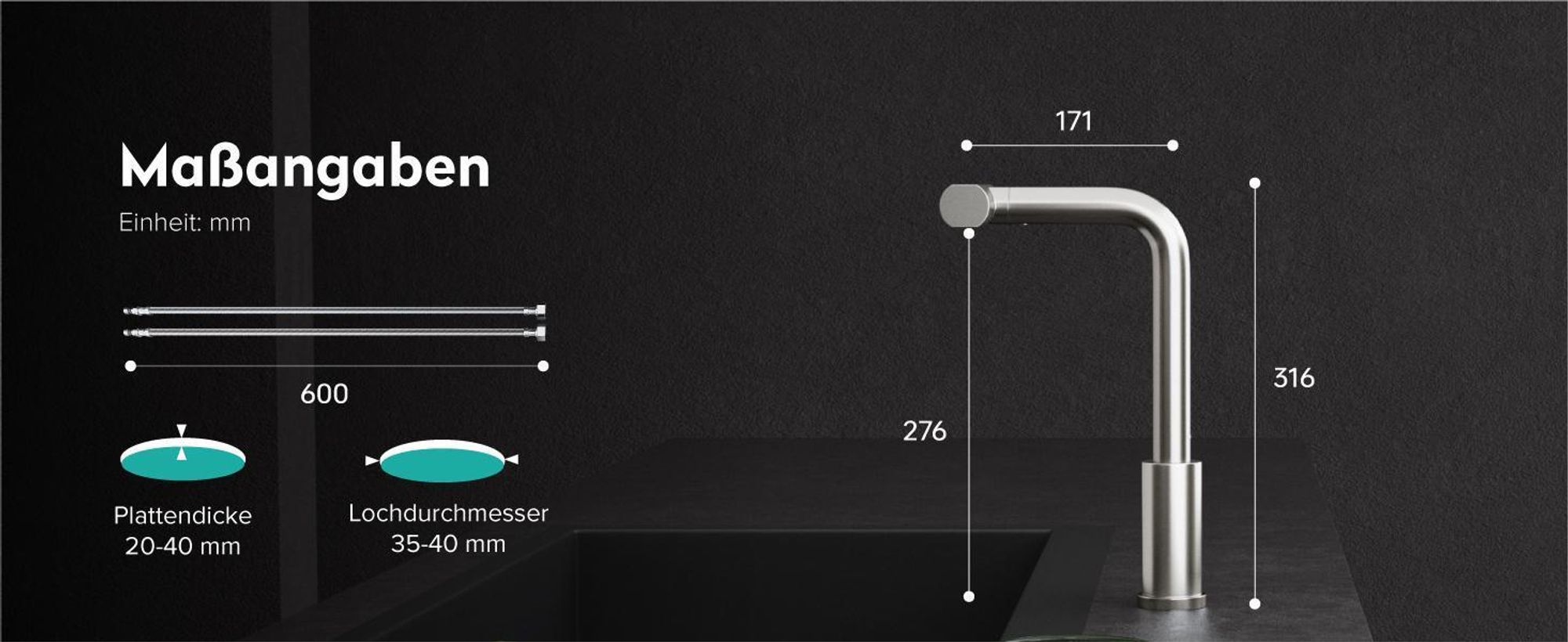 Mai & Mai Wasserhahn Küche Küchenarmatur mit Brause Ausziehbar, Küchenwasserhahn 360°Schwenkbar 3 Sprühfunktionen, Mischbatterie Silber Turnix-02