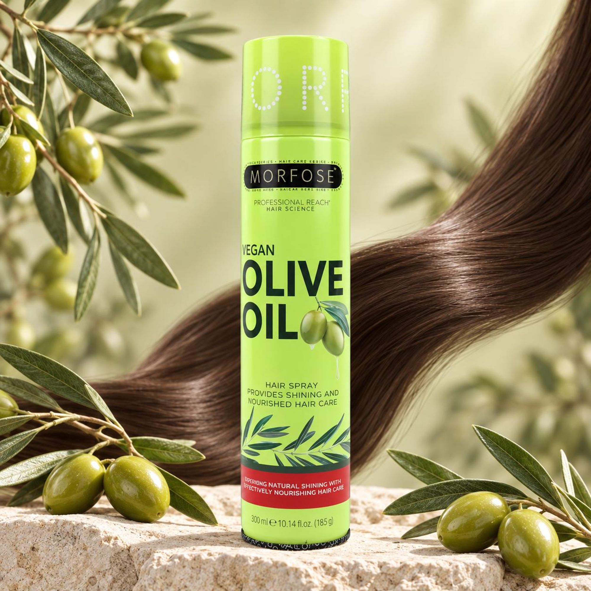 Morfose Vegan Olive Oil Haarspray 300 ml – Styling-Spray mit Olivenöl für natürlichen Glanz und ein gepflegtes Haarfinish