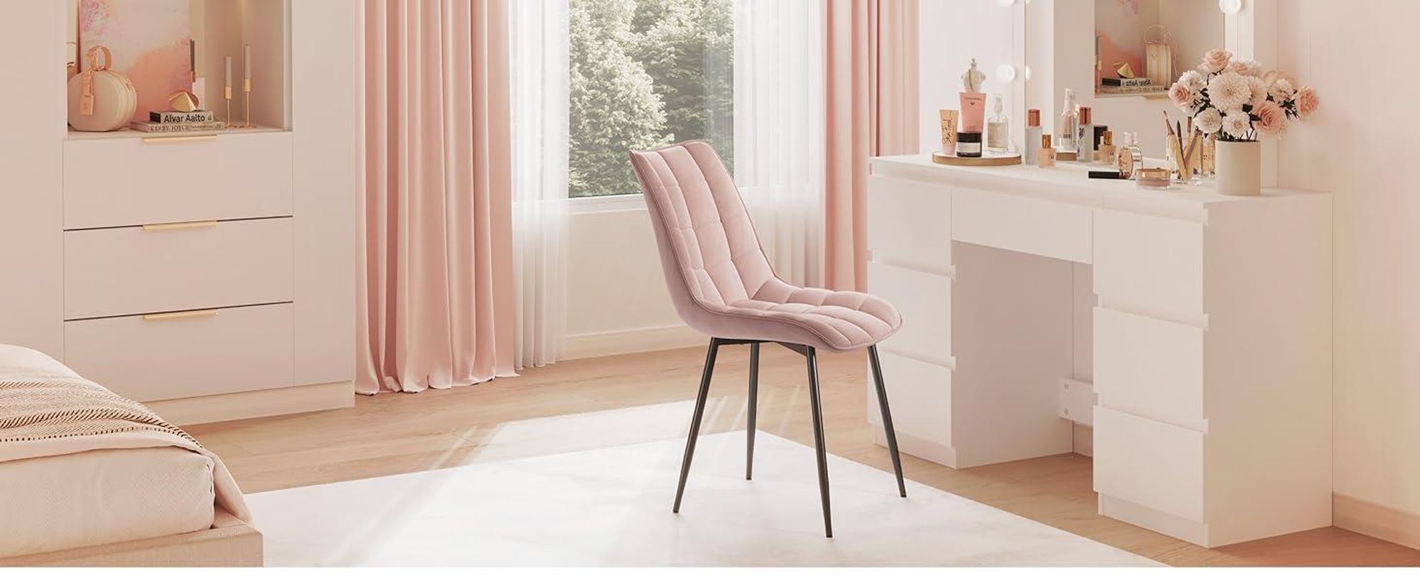 WOLTU Esszimmerstühle 2er-Set, Polsterstuhl mit Rückenlehne, bis 150 kg belastbar, Sitzfläche aus Samt, Metallbeine, Rosa