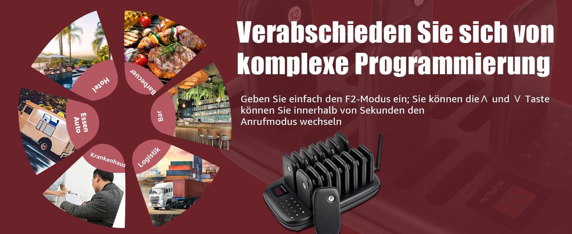 Retekess TD175 Drahtloses Pager-System, Restaurant Pager System, 800M, Vibration, Sofort Einsatzbereit Ohne Pairing, 7 Anrufmodi, für Speisewagen Bar