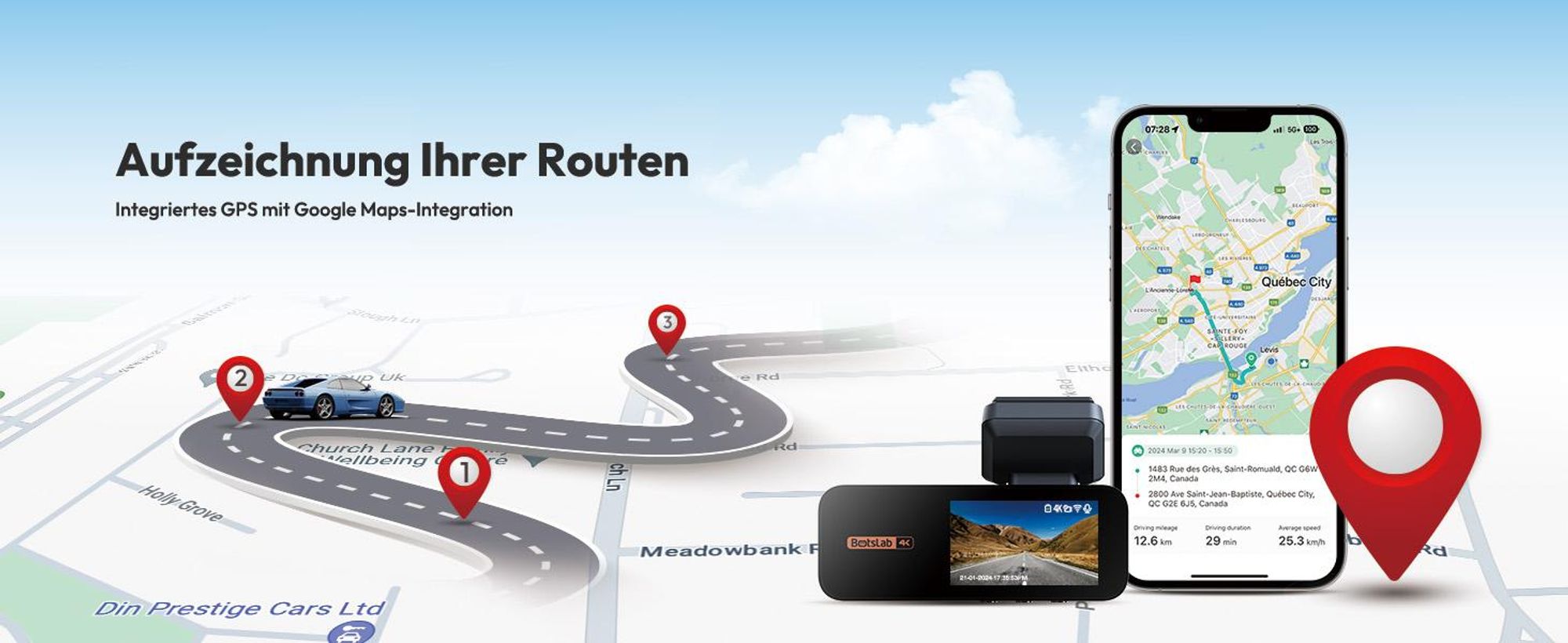 BOTSLAB Dashcam Auto Vorne Hinten, 4K Dashcamera Auto Dashkamera GPS WiFi, Dual Autokamera 64GB SD Karte, ADAS, Nachtsicht, 170°Weitwinkel, WDR, 2,45"
