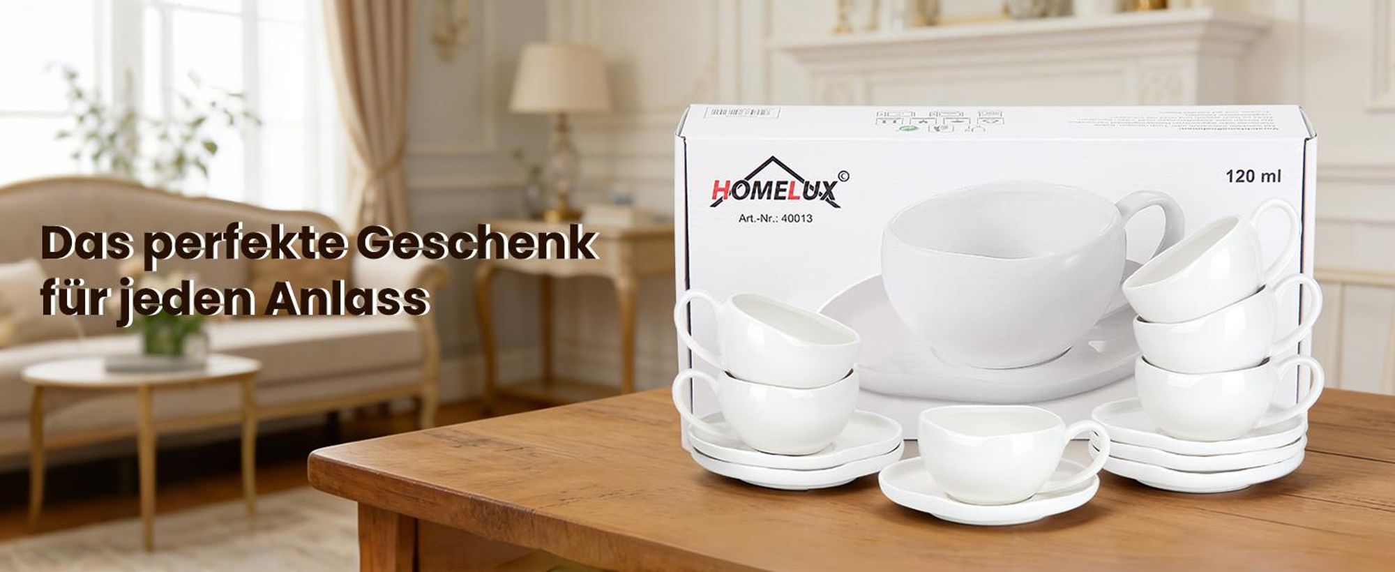 HOMELUX Tassen Set 6er mit Untertassen 120 ml Kaffeetassen Set Espressotassen Set 6 Personen, Hält Lange Warm Spülmaschinenfest Kaffee Tassen Sets