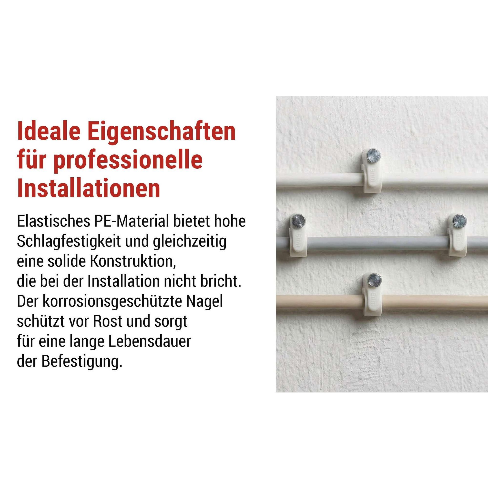 EMOS 50 Stück Kabelschellen mit Nagel, für Ø 6 mm, bruchfester PE-Kabelhalter mit Stahlnagel für Innen, rostfrei, -40–80°C, weiß, A2822