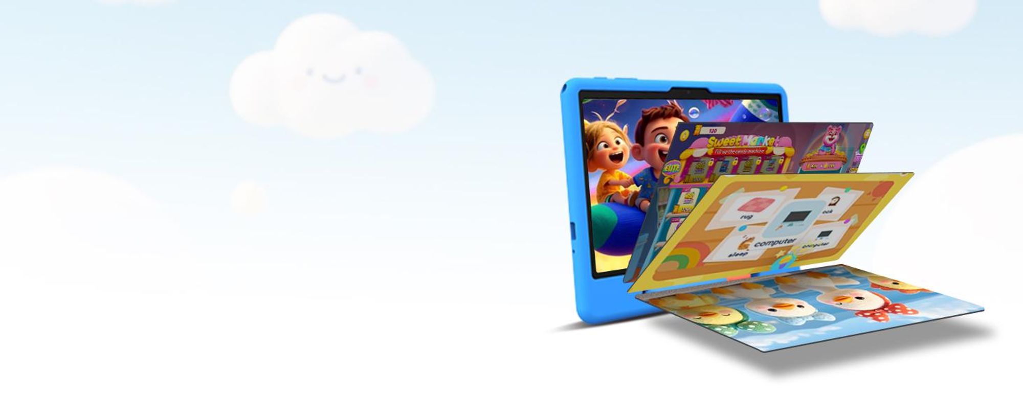 POCKAM P10 kinder tablet, 10,1 inch, met Gemini AI, Android 16, 32 (6+26) GB RAM + 64 GB ROM/TF 2TB, 7000mAh, WiFi tablet voor kinderen, met kindvriendelijke hoes en stylus