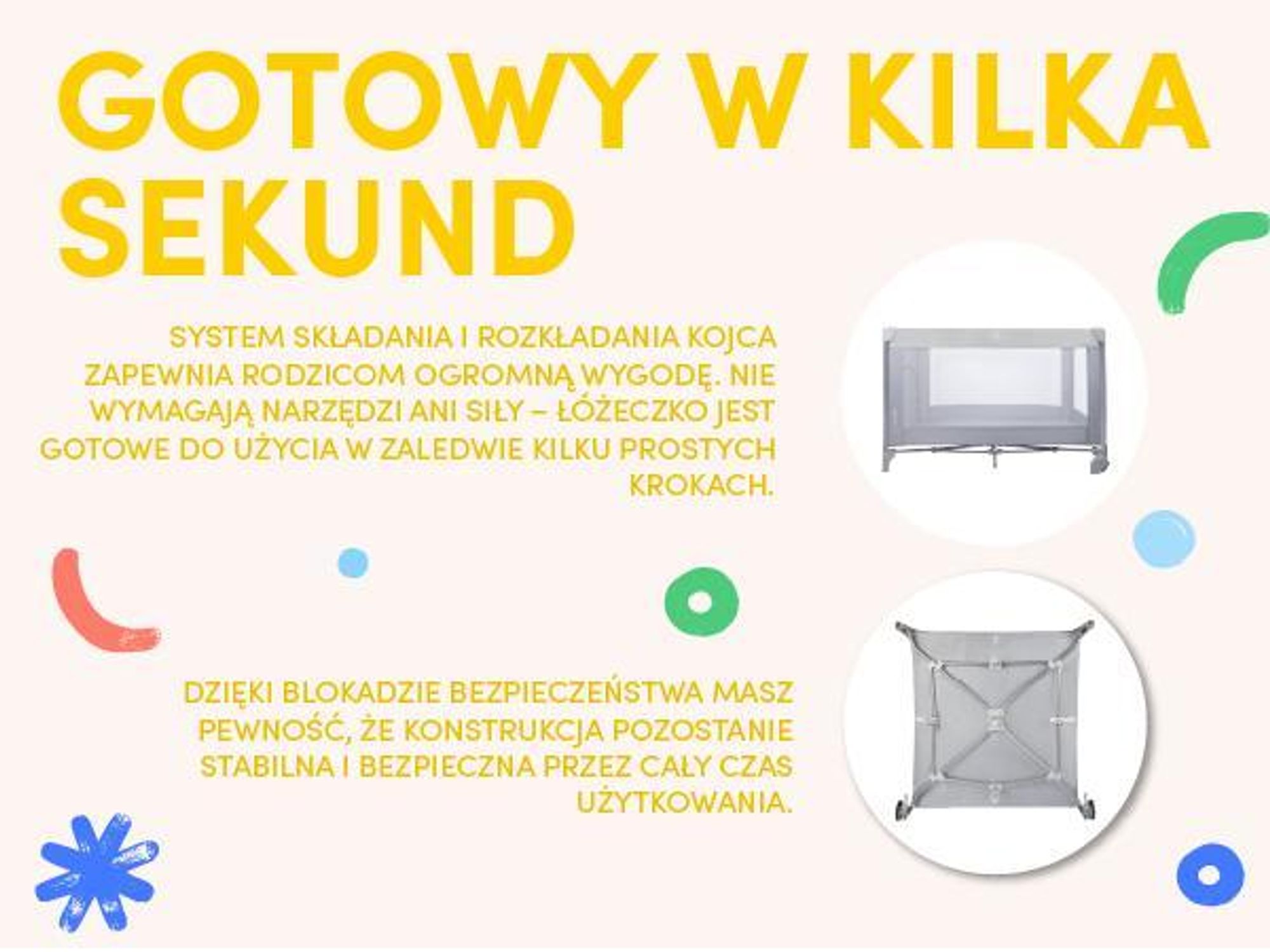 Kojec turystyczny do 15kg z torbą i szybkim rozkładaniem o wymairach 100*100cm