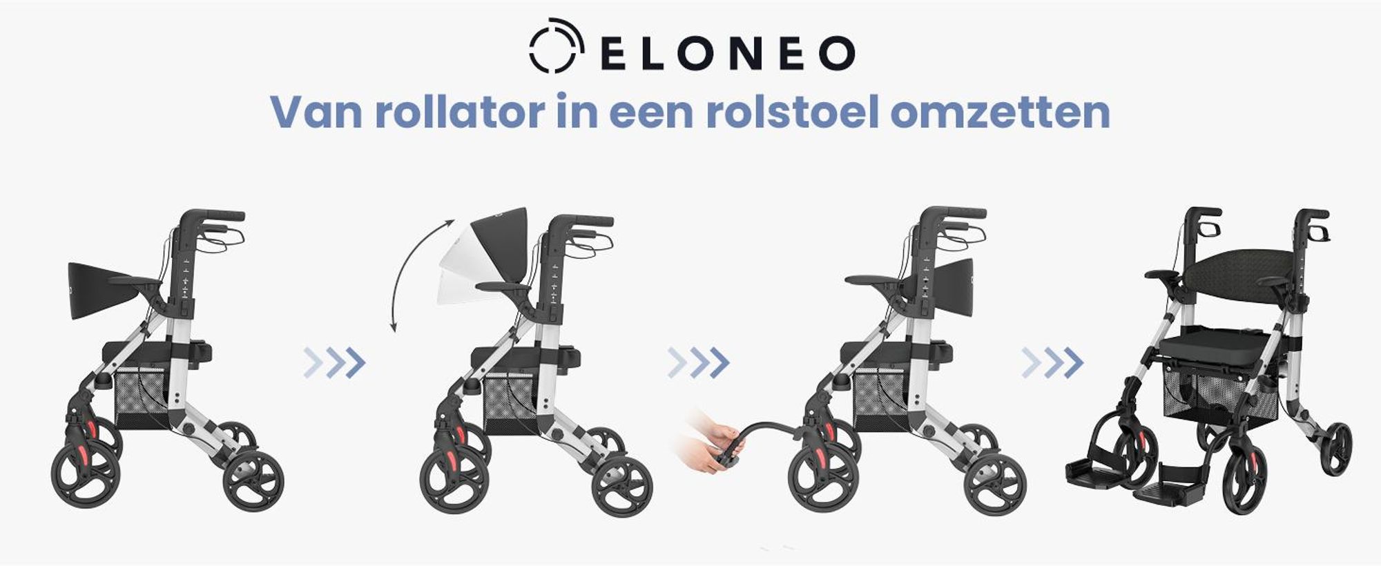ELONEO 2-in-1 rolstoel/rolator, opvouwbaar en lichtgewicht met zitplaats, outdoor rolstoel/rolator, opvouwbaar, aluminium loophulpmiddel voor senioren - zilver