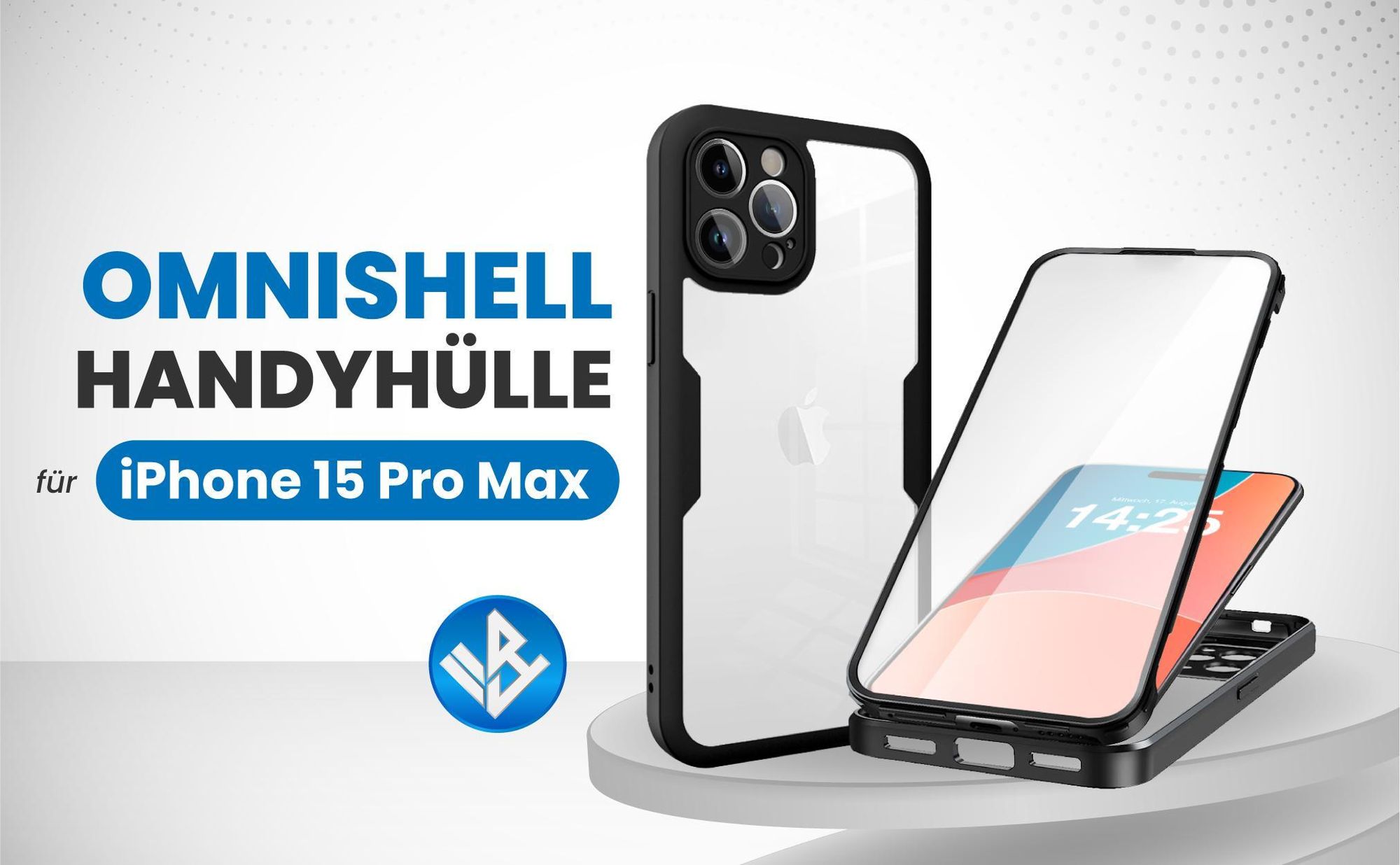 Schwarze 360 Grad Hülle für Apple iPhone 15 Pro Max mit Kameraschutz