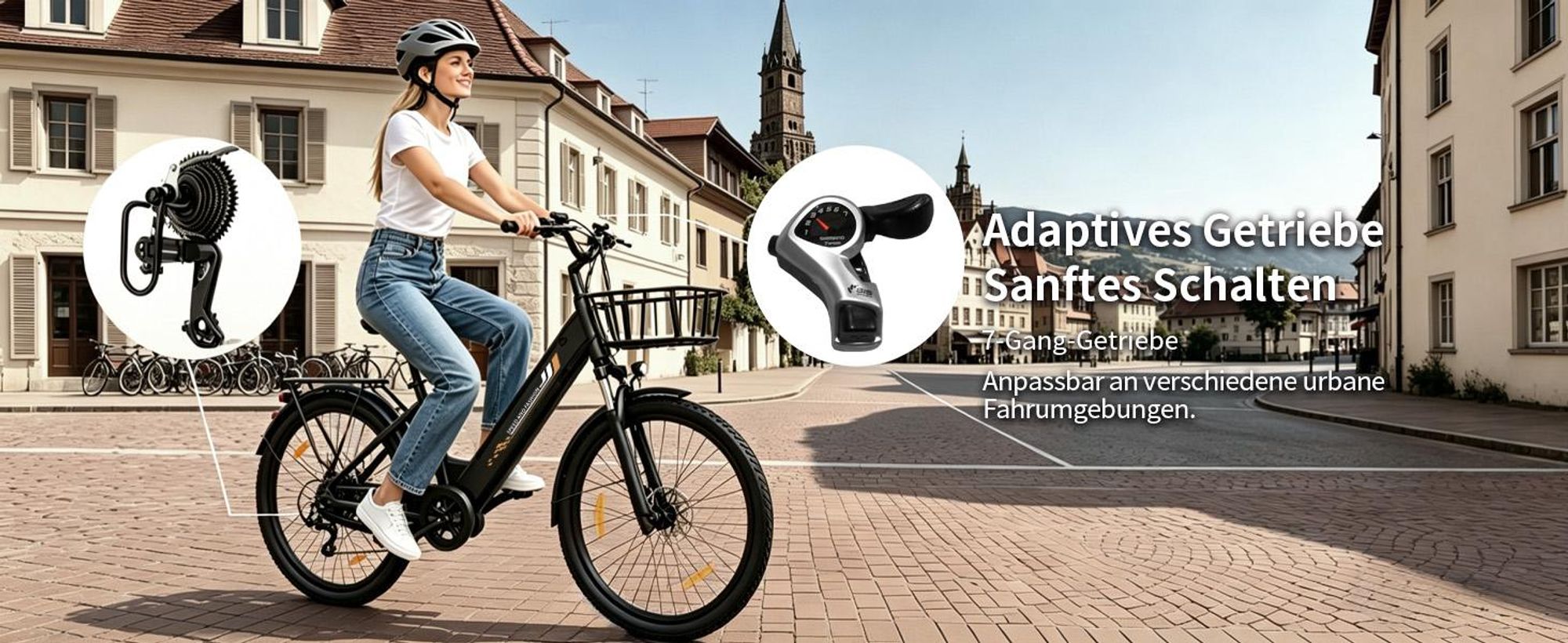 Runetic Ebike, City e-bikes & Dutch e-bikes, 250W Motor, herausnehmbarer 36V 13Ah Akku, bis zu 100 km Reichweite, 7 Gänge, 25 km/h, Grau
