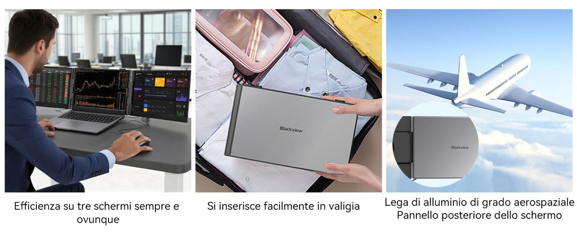 Blackview DCM6, monitor portatile da 14", monitor per laptop a doppio schermo, ultrasottile, FHD, compatibile con laptop da 13,3" a 17,3", ruotabile a 180°, compatibile con Windows/Mac/Android