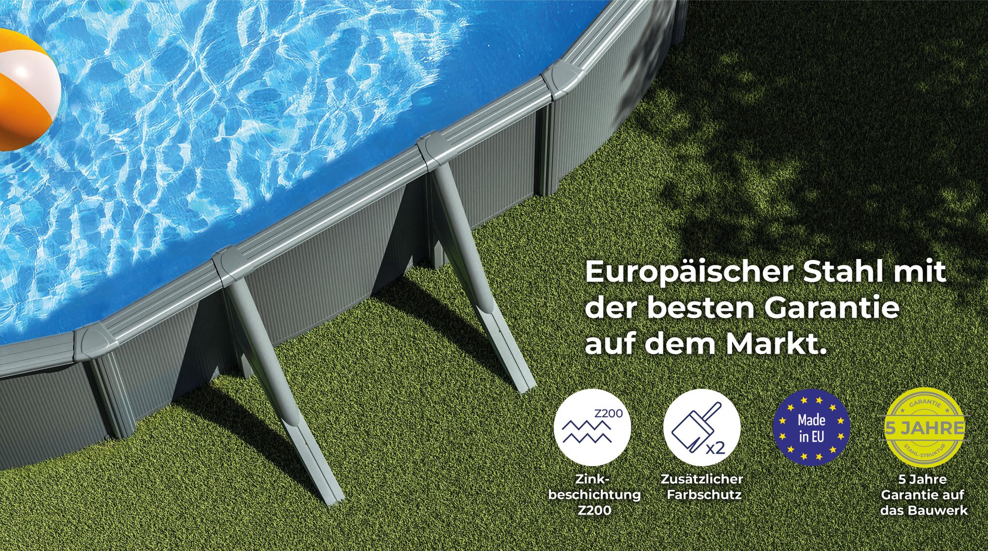 GRE Ovaler Stahlwandpool mit Anthrazitoptik KIT500GY – 500 x 300 x 120 cm, Komplettset