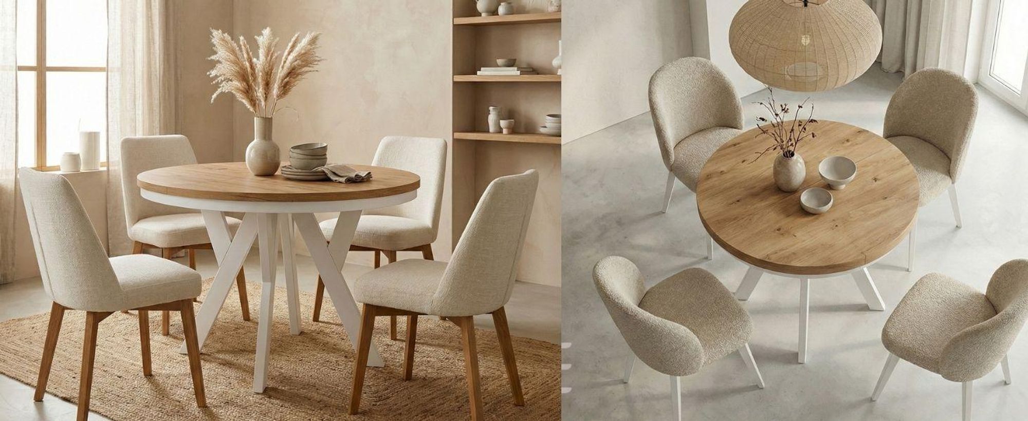 Runder Ausziehbarer Tisch für Esszimmer, PERO mit einem Ring-Gestell, Loft-Stil, Durchmesser: 110 / 160 cm, Farbe: Eiche Artisan / Weiß